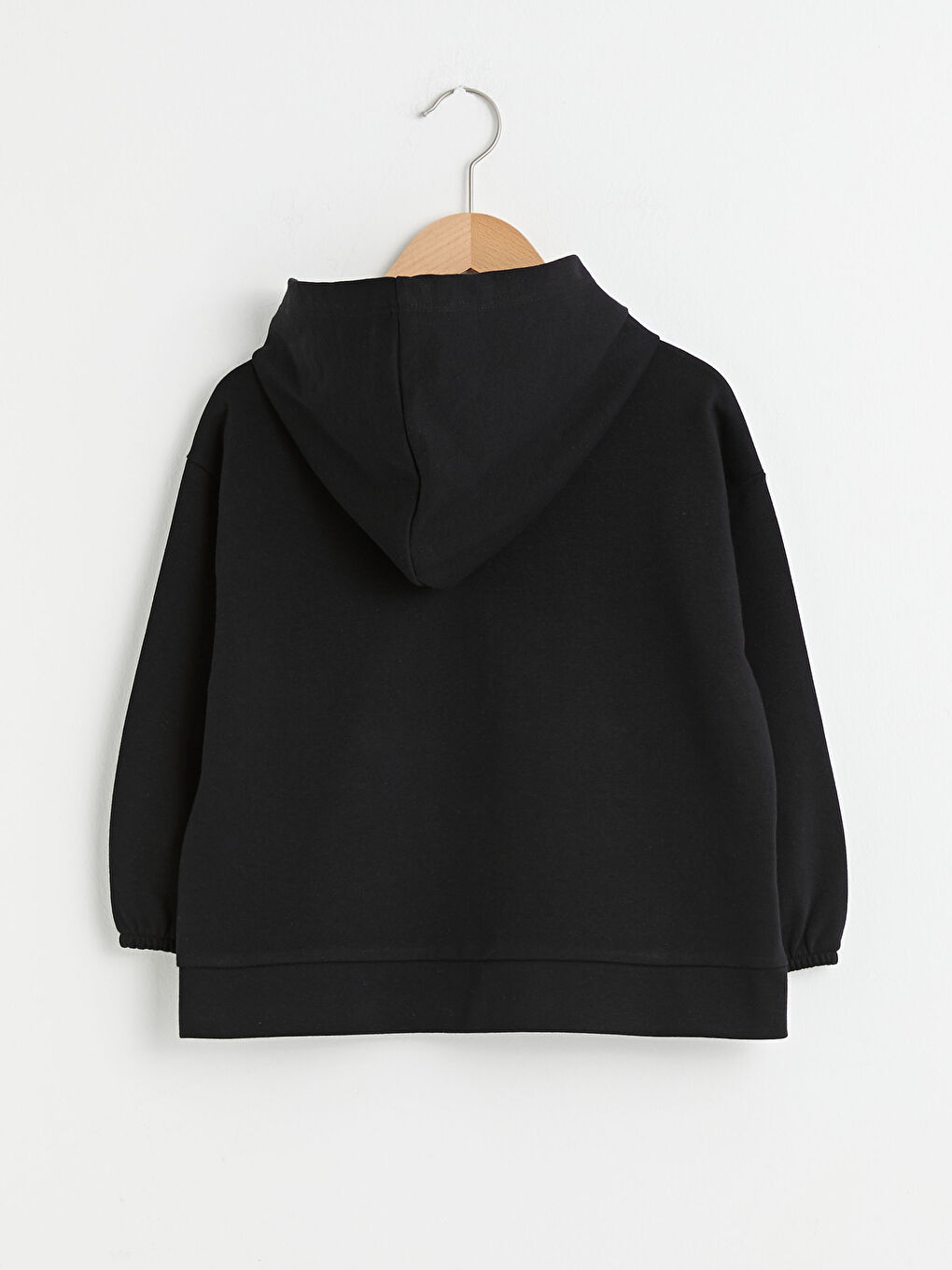 Siyah Kapüşonlu Baskılı Uzun Kollu Kız Çocuk Fermuarlı Sweatshirt-1
