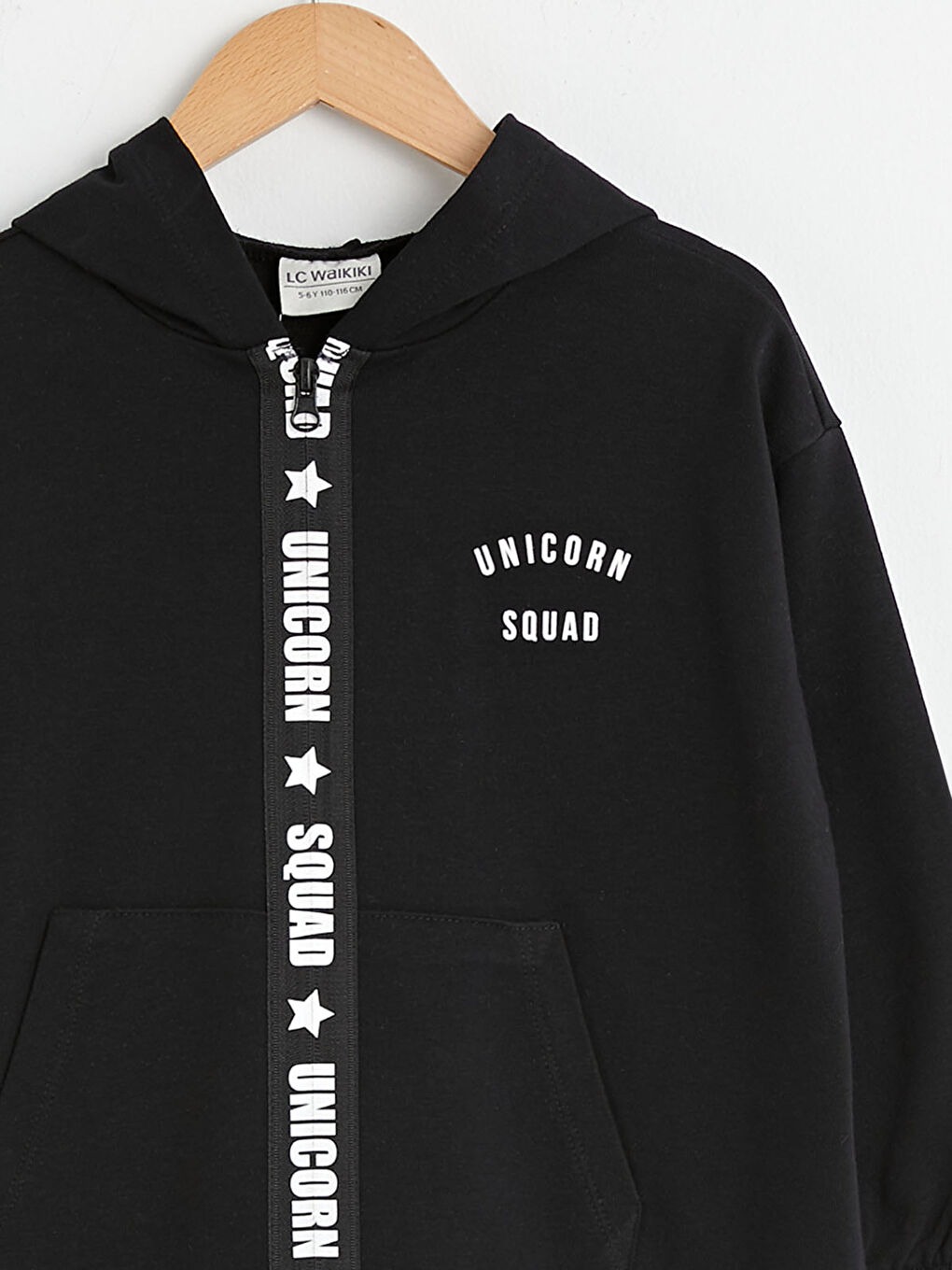 Siyah Kapüşonlu Baskılı Uzun Kollu Kız Çocuk Fermuarlı Sweatshirt-2