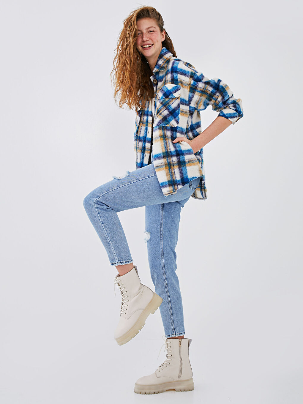 XSIDE Pocket Detailed Plaid Shirt Jacket -S1DU66Z8-LLC - LC
