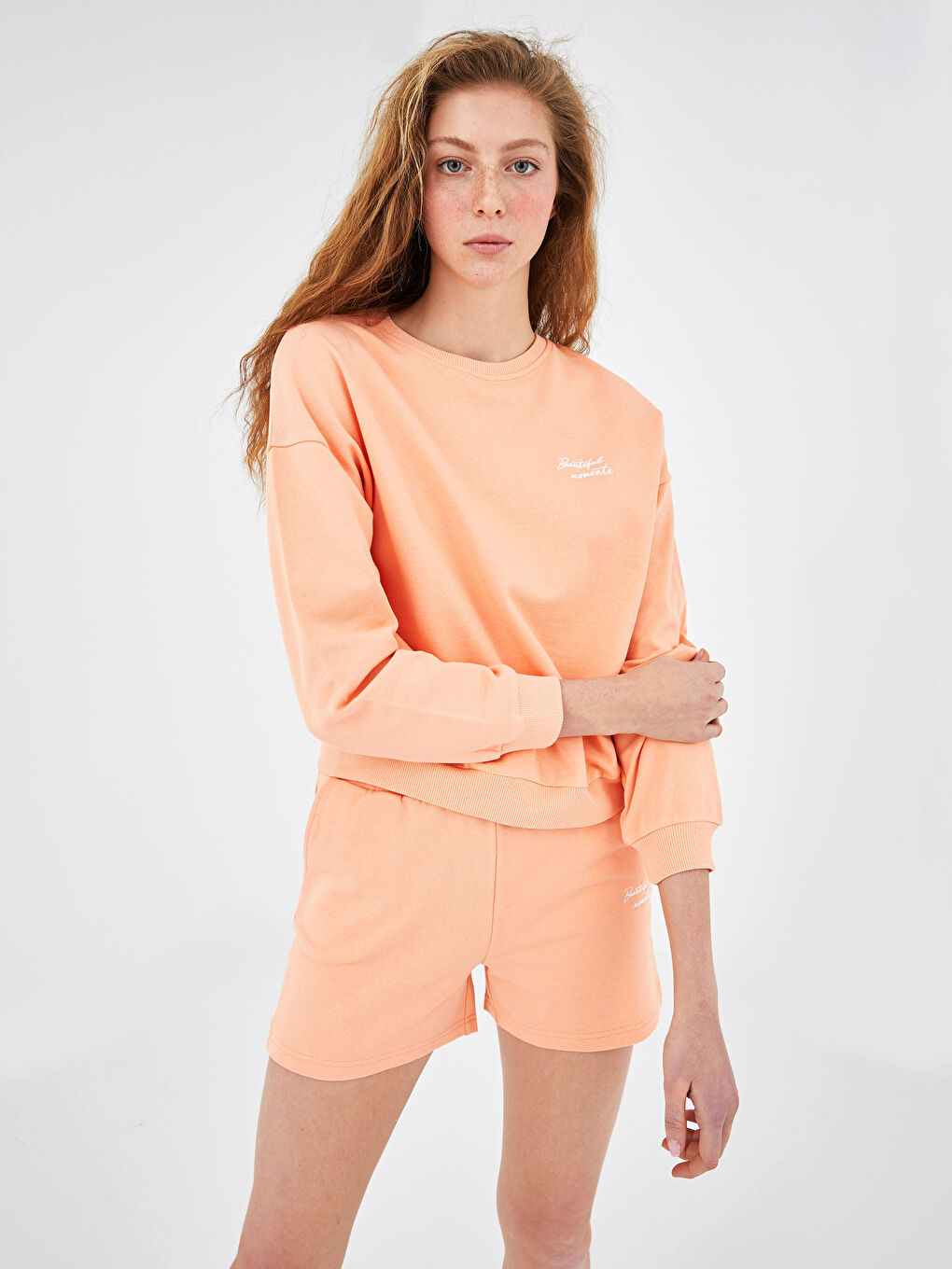 Mercan Bisiklet Yaka Baskılı Sweatshirt-8