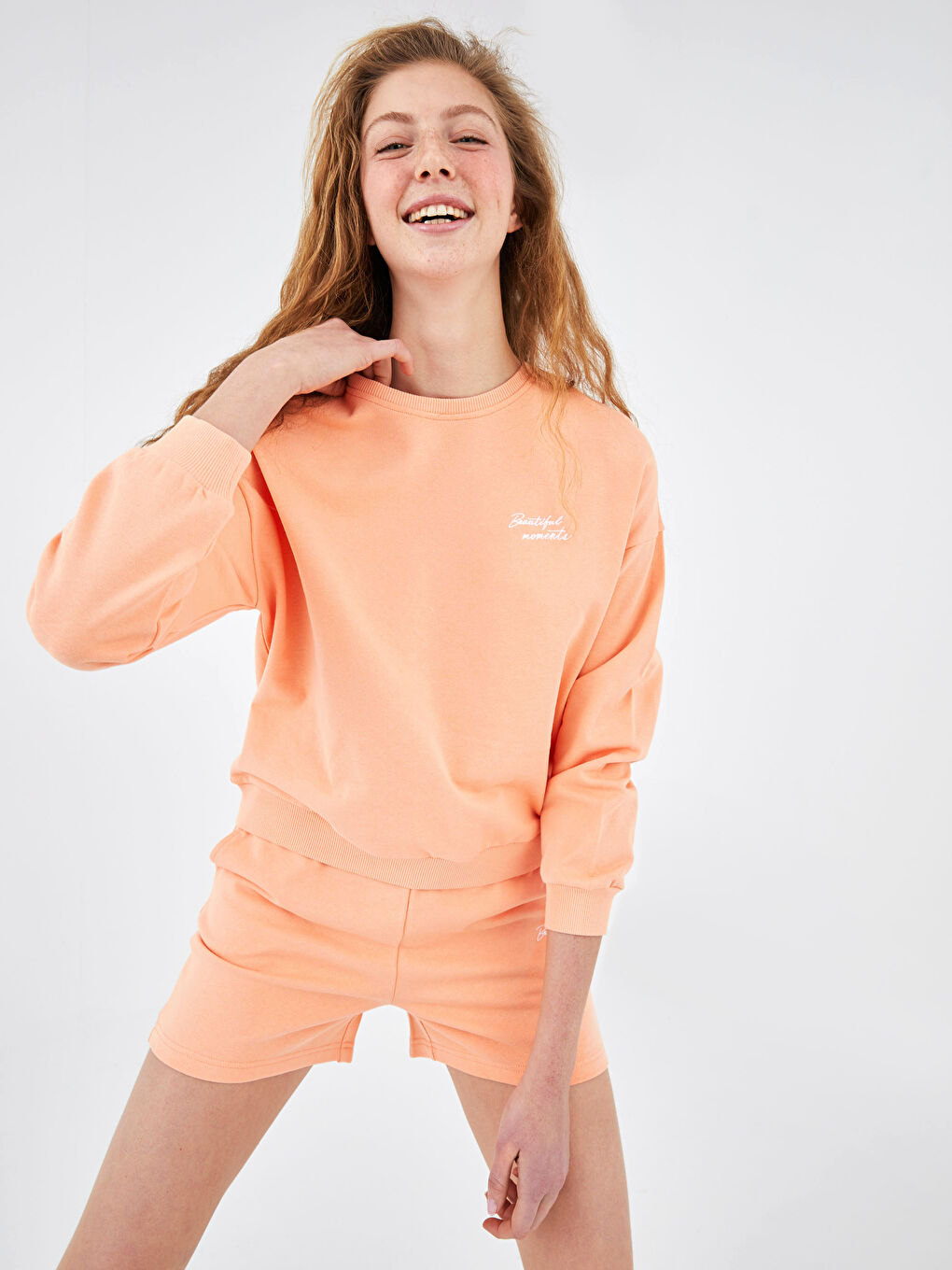Mercan Bisiklet Yaka Baskılı Sweatshirt-5