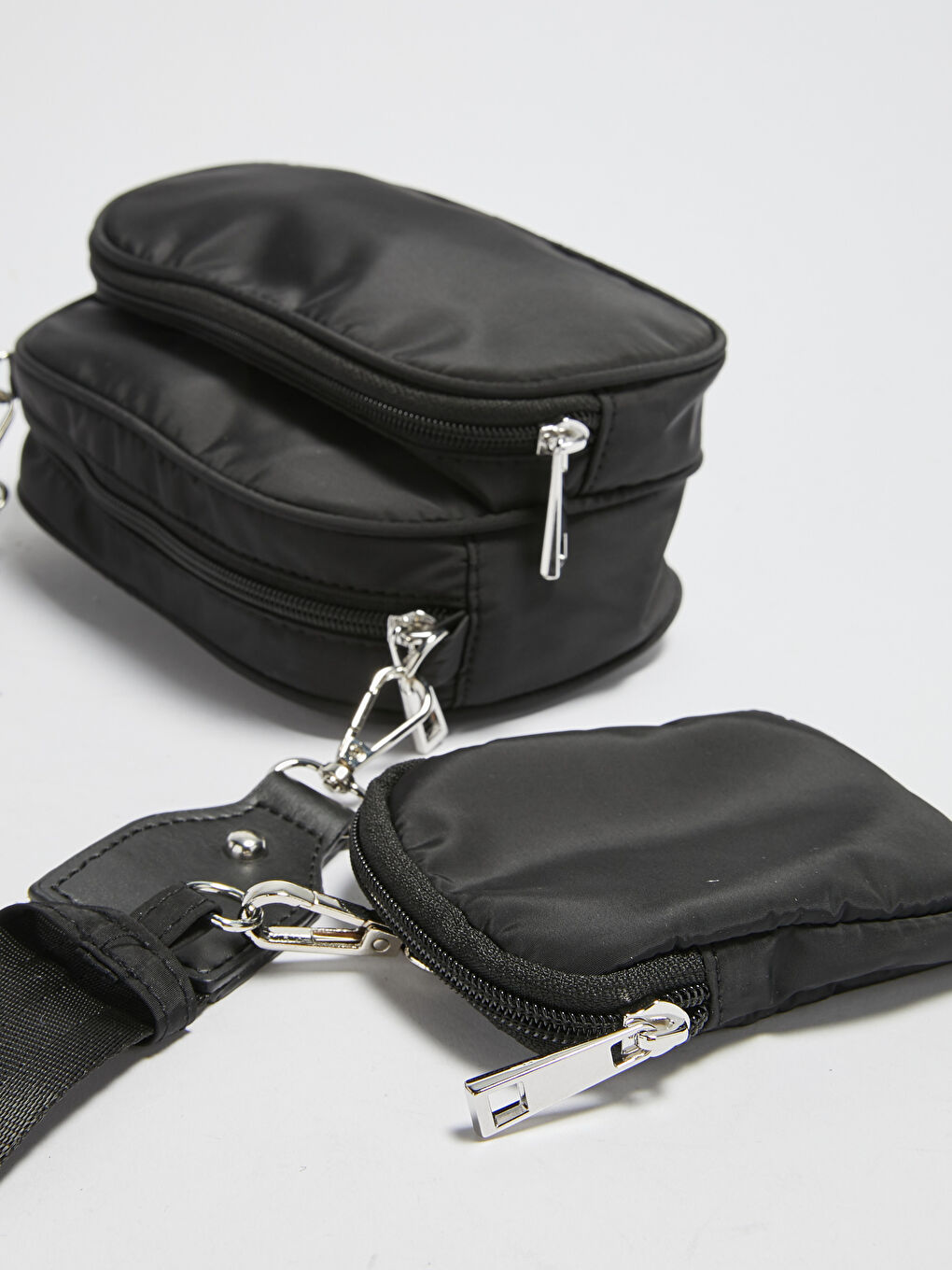 Siyah Ek Küçük Çantalı Kadın Omuz Çantası-5