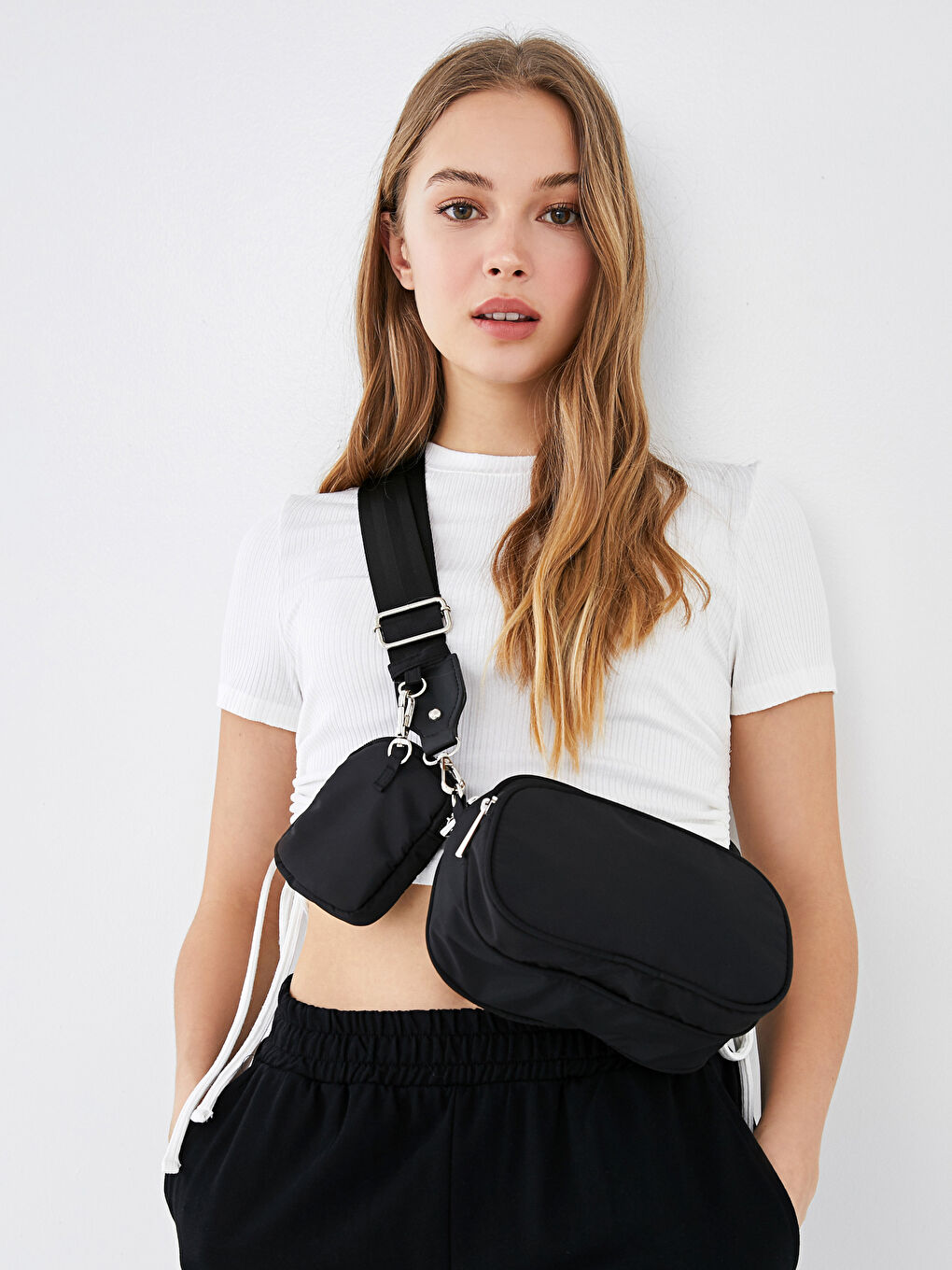 Siyah Ek Küçük Çantalı Kadın Omuz Çantası