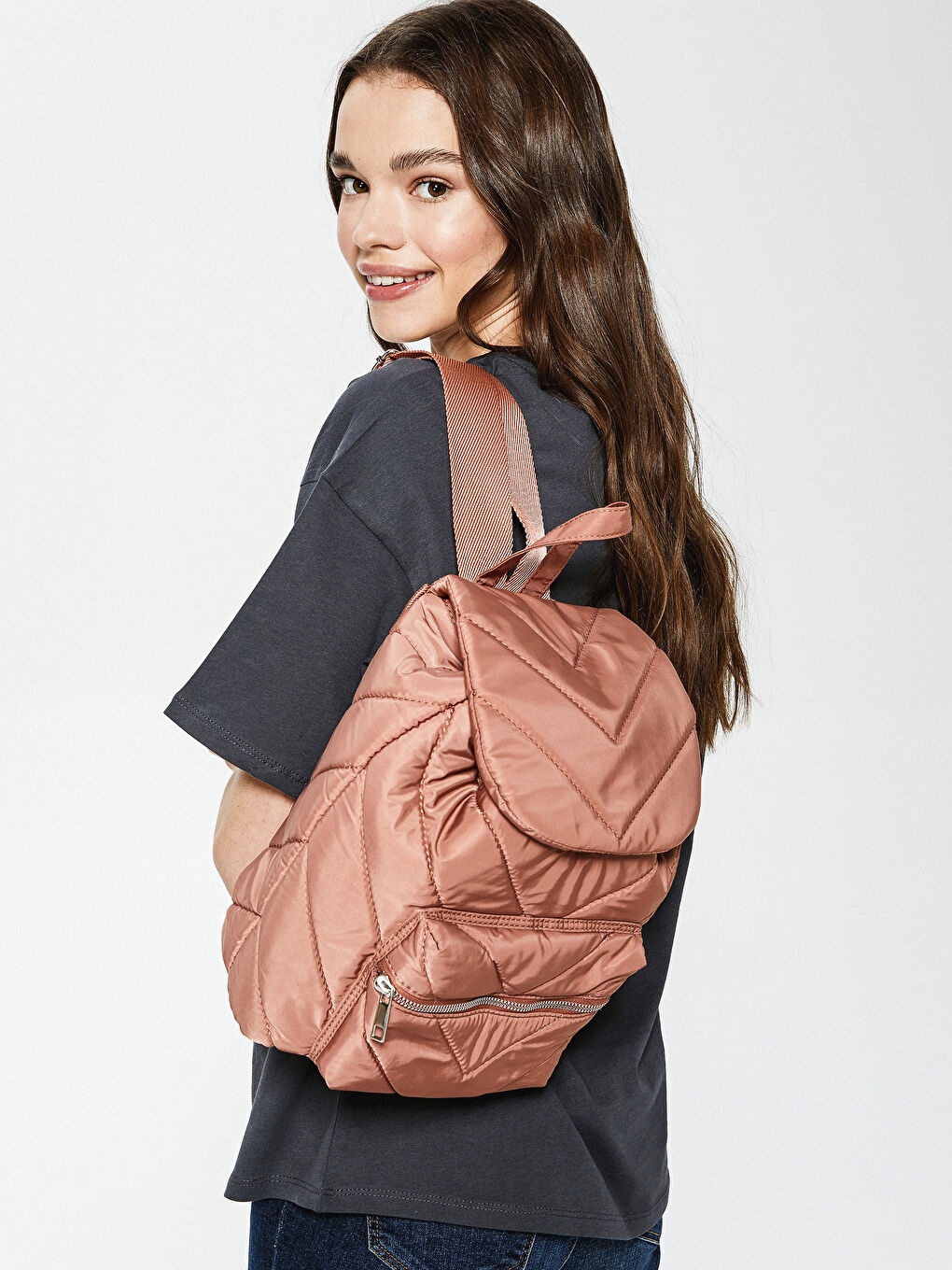 Pembe Paraşüt Kumaş Kadın Sırt Çantası