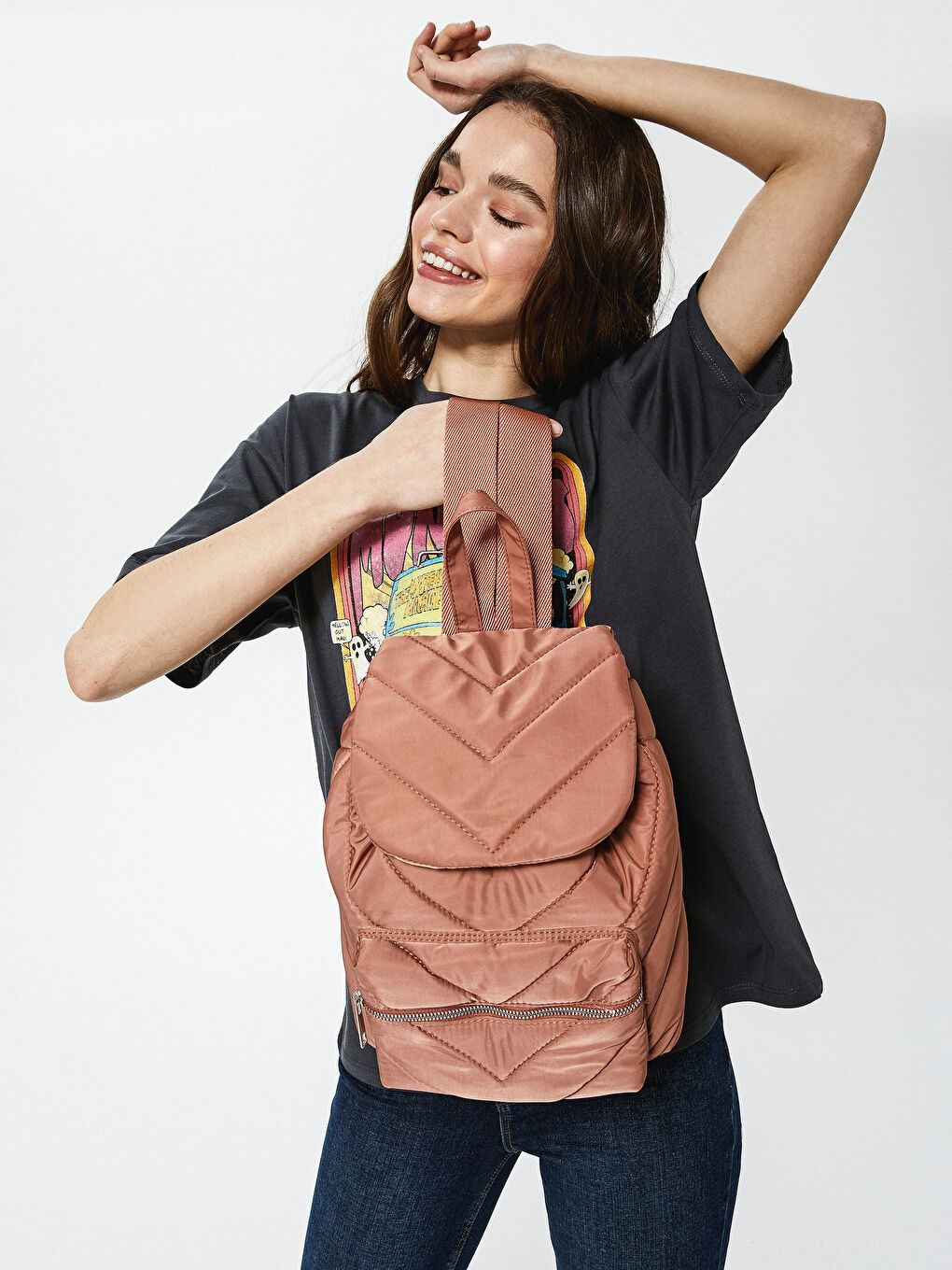 Pembe Paraşüt Kumaş Kadın Sırt Çantası-1