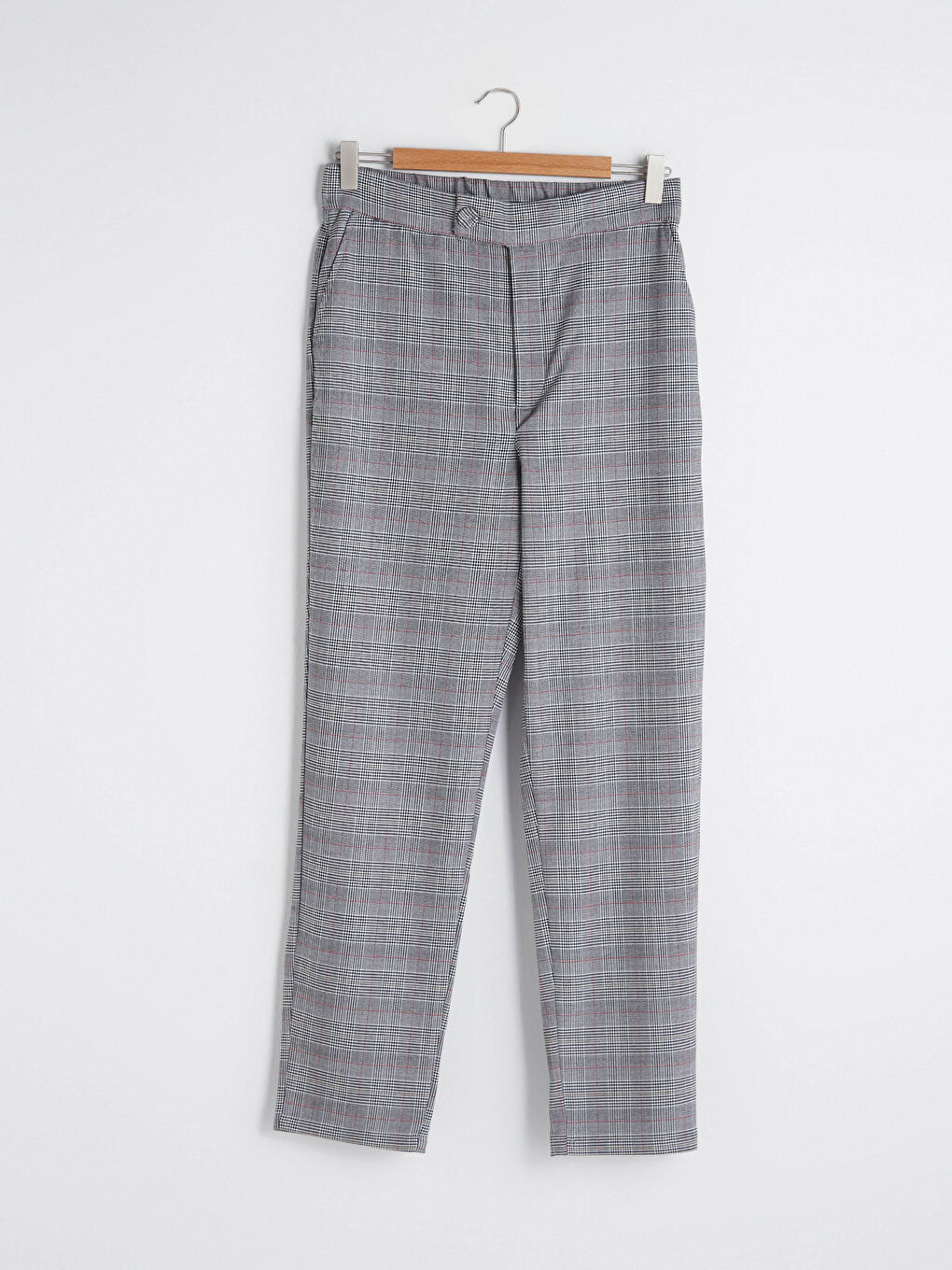 Elastic Waist Plaid Pocket Detailed Women's Trousers-10