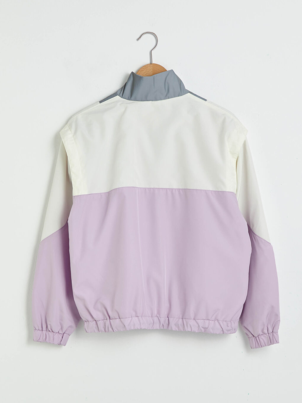 Lila Dik Yaka Renk Bloklu Uzun Kollu Kadın Bomber Mont-11