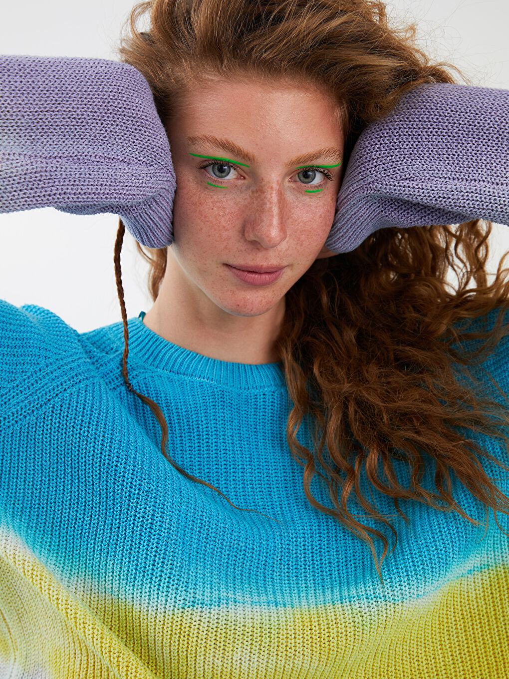 Свитер из трикотажа с круглым вырезом, разноцветный, с длинным рукавом, для женщин-2