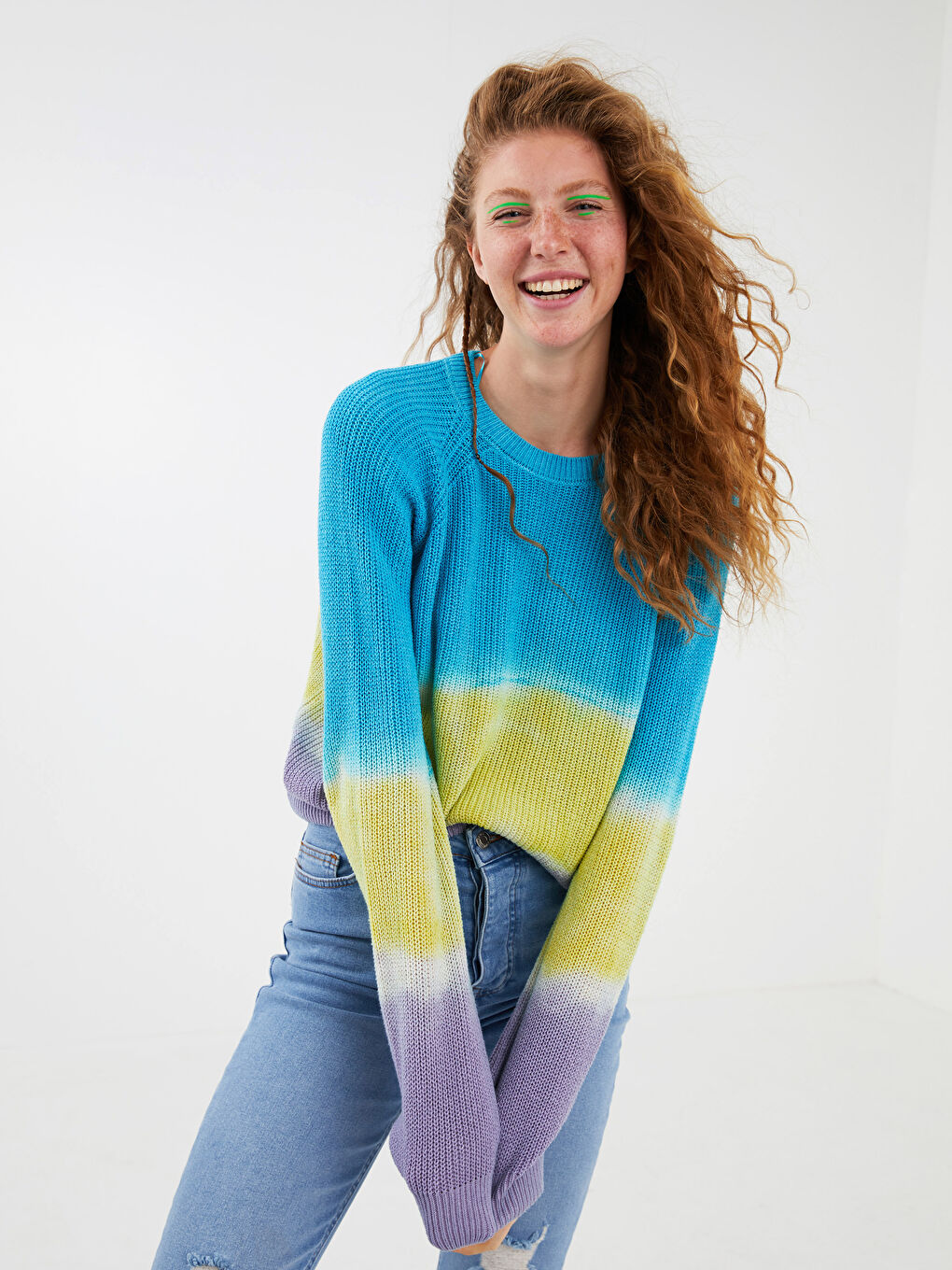 Свитер из трикотажа с круглым вырезом, разноцветный, с длинным рукавом, для женщин