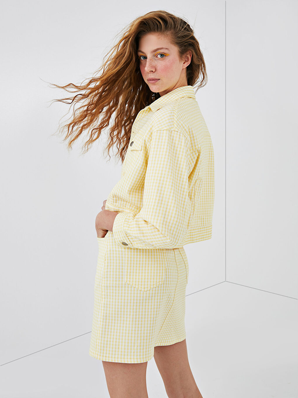 Veste En Jean Écossaise Pour Femmes À Manches Longues Avec Poches-5