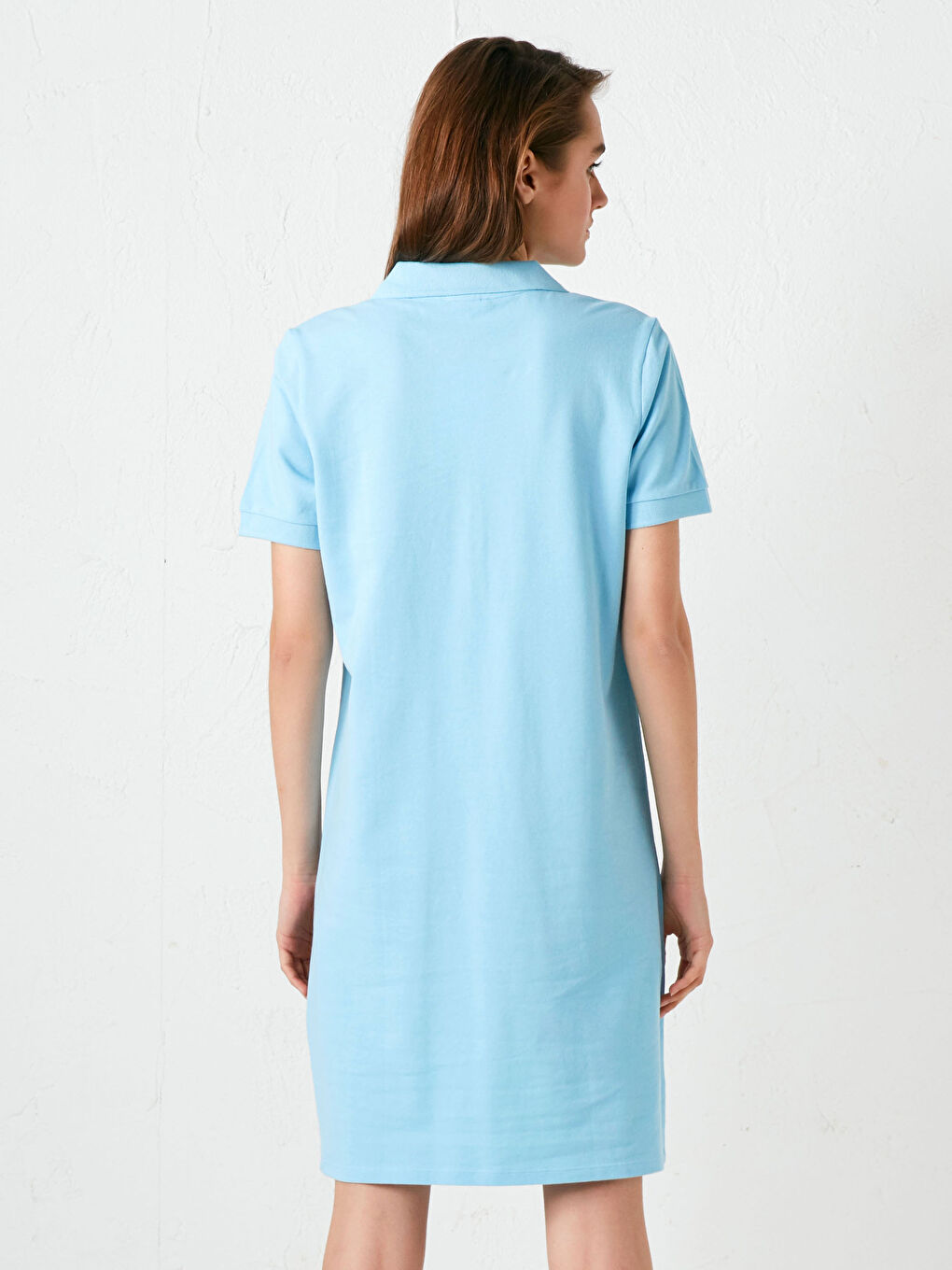 Polo Neck Straight Short Sleeve Cotton Women's Dress-3