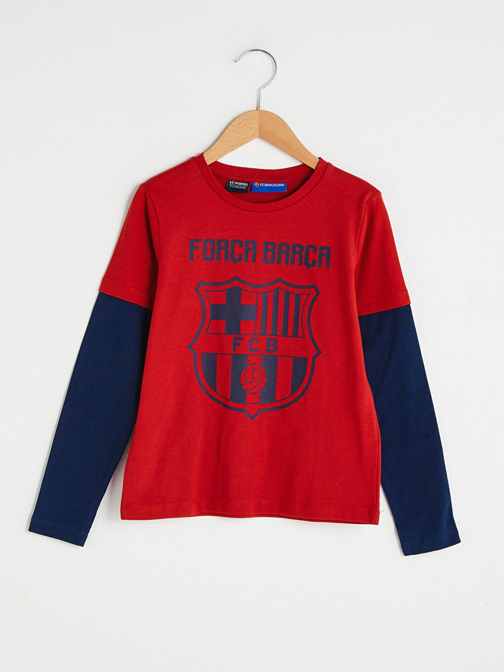 LCW Kids Crew Neck Barcelona Printed Long Sleeve Boy Fan T-Shirt -S1DY69Z4-J4N