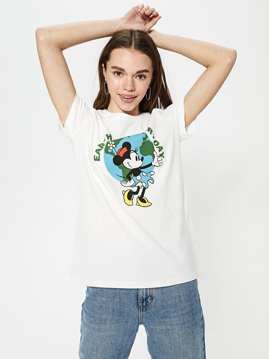 Crew Neck Minnie Mouse Printed Short Sleeve Cotton Women's T-shirt-1