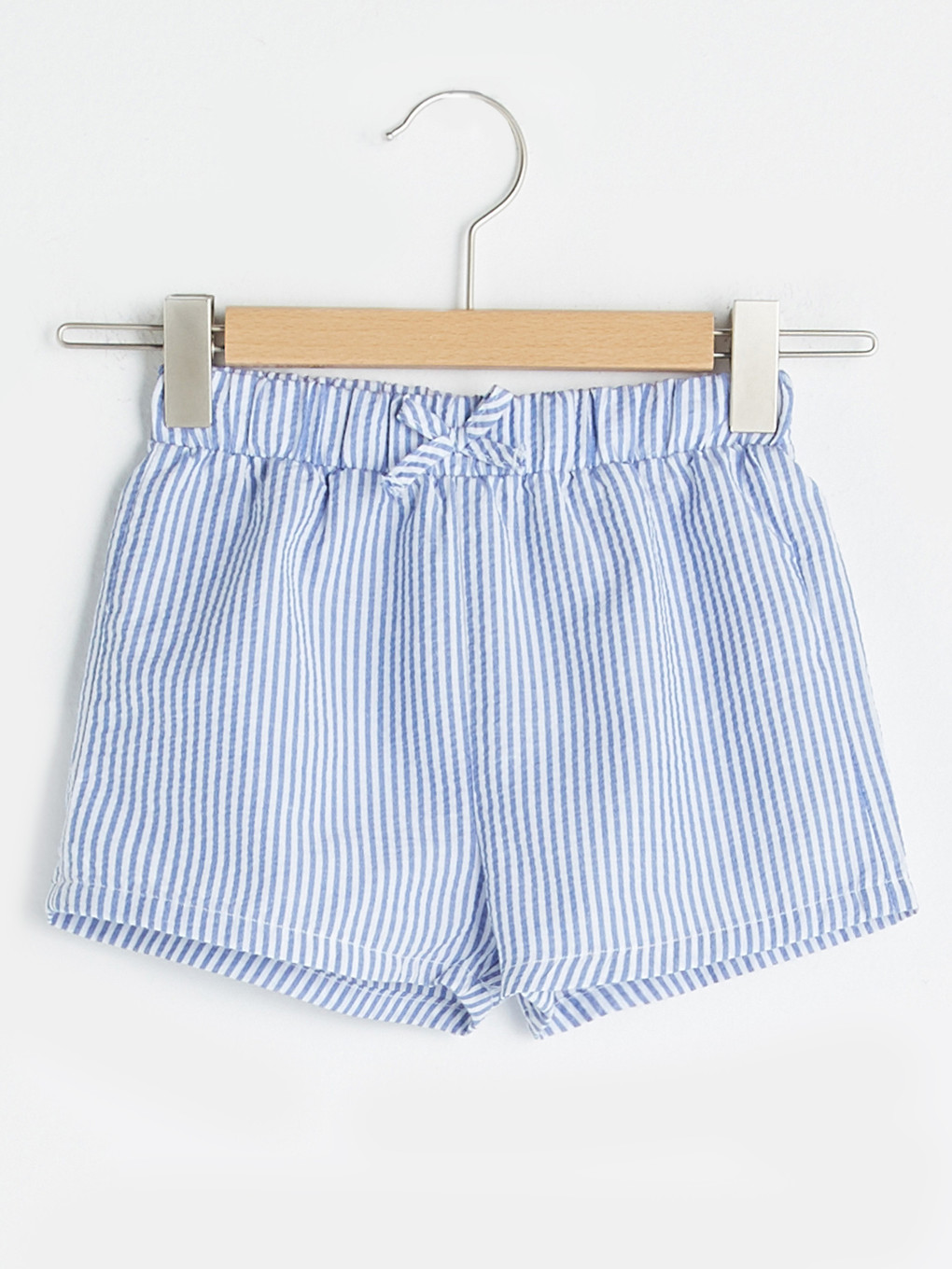 Turkuaz Beli Lastikli Çizgili Poplin Kız Bebek Şort