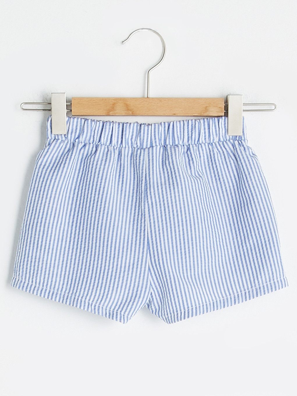 Turkuaz Beli Lastikli Çizgili Poplin Kız Bebek Şort-1