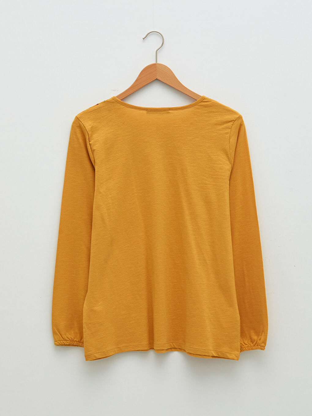 Sarı Bağlamalı Yaka Baskılı Uzun Kollu Pamuklu Kadın Bluz-6