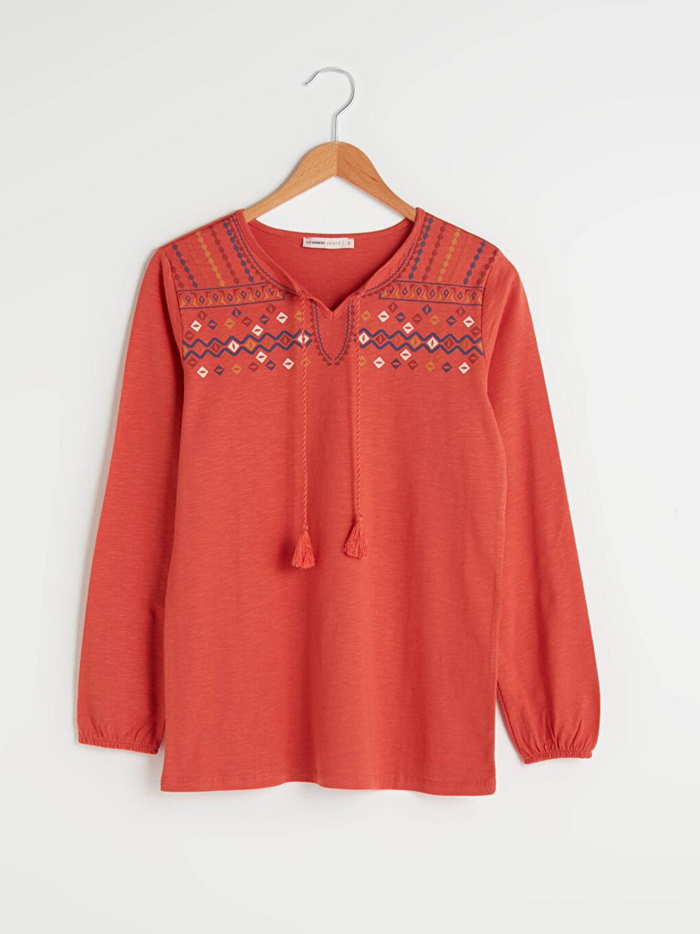 Blouse en Coton à Manches Longues Imprimée avec Col Lavallière pour Femmes-5