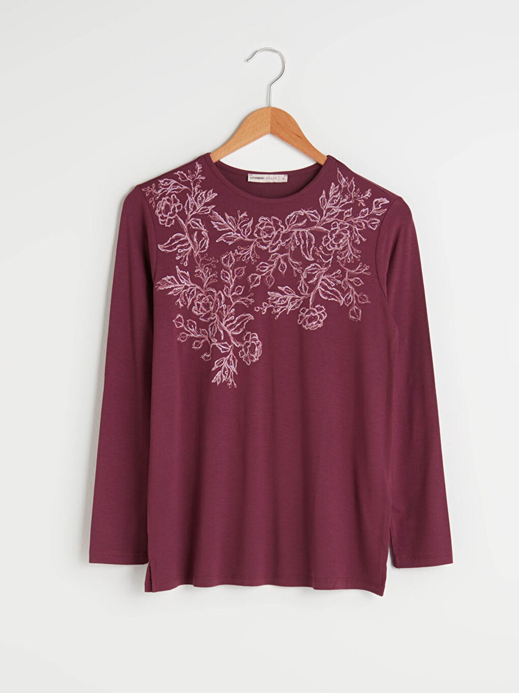 Crew Neck Stone Printed Long Sleeve Viscose Women's Blouse-5