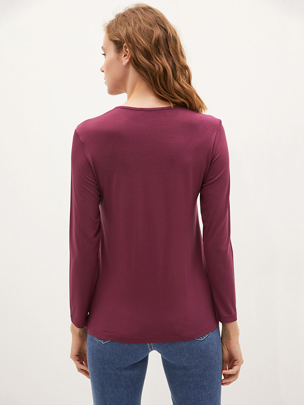 Crew Neck Stone Printed Long Sleeve Viscose Women's Blouse-3