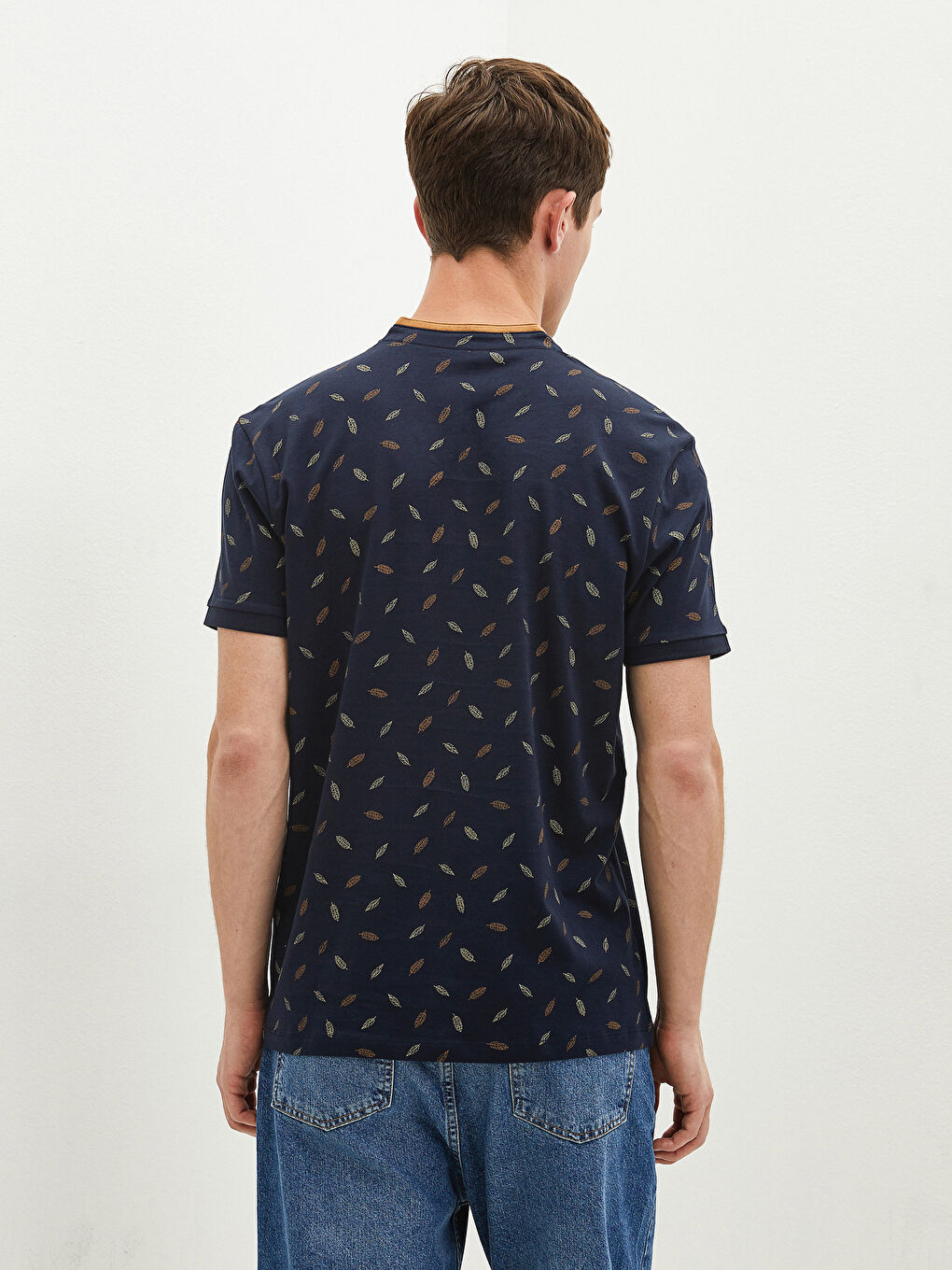 Grandad Collar Short Sleeve Patterned Men's T-Shirt -S1EB24Z8-HJK