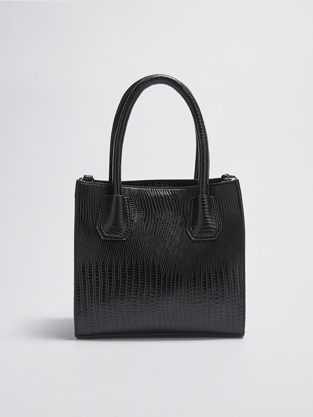 Siyah Krokodil Desenli Kadın Çanta-4