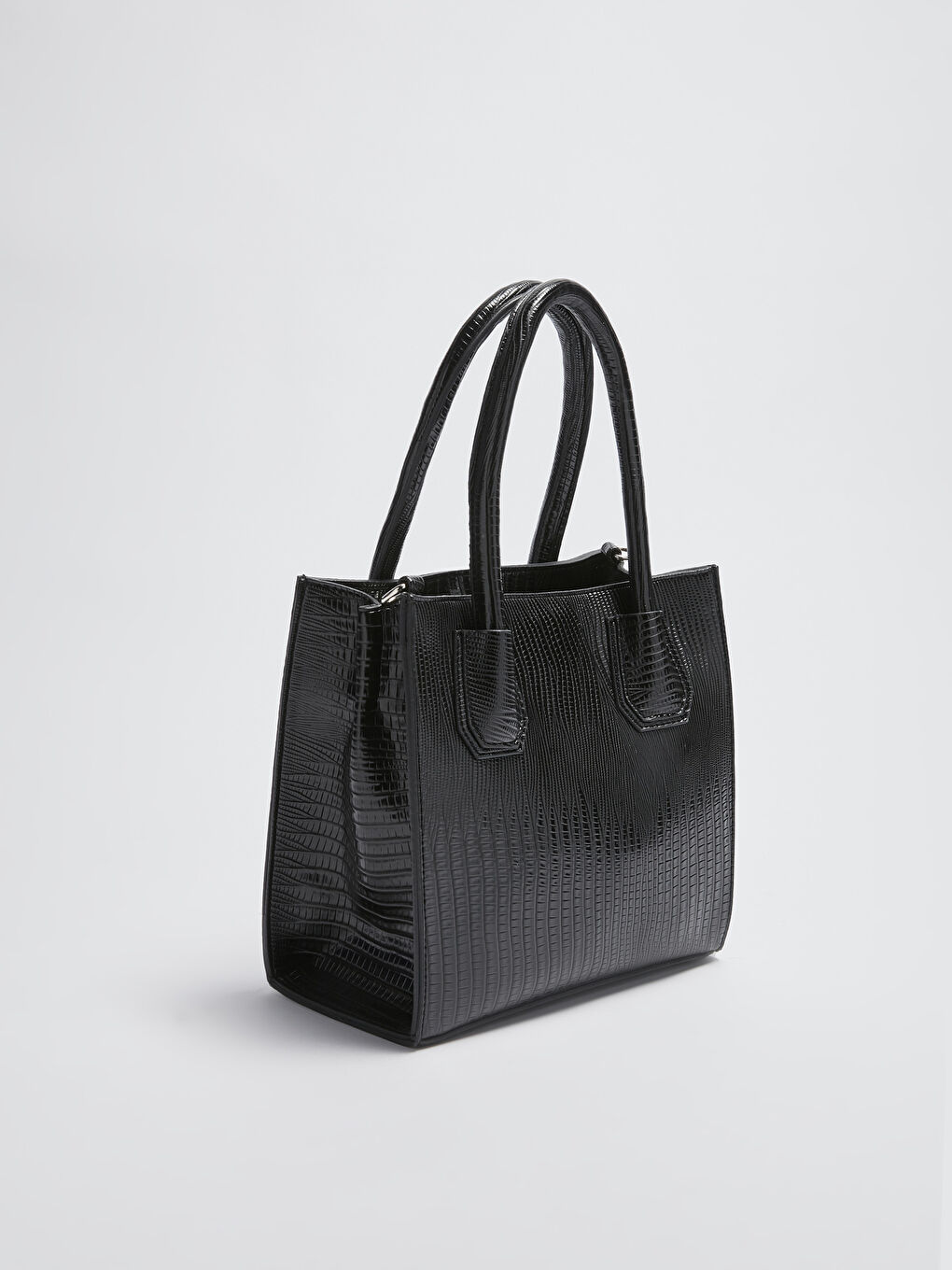 Siyah Krokodil Desenli Kadın Çanta-5