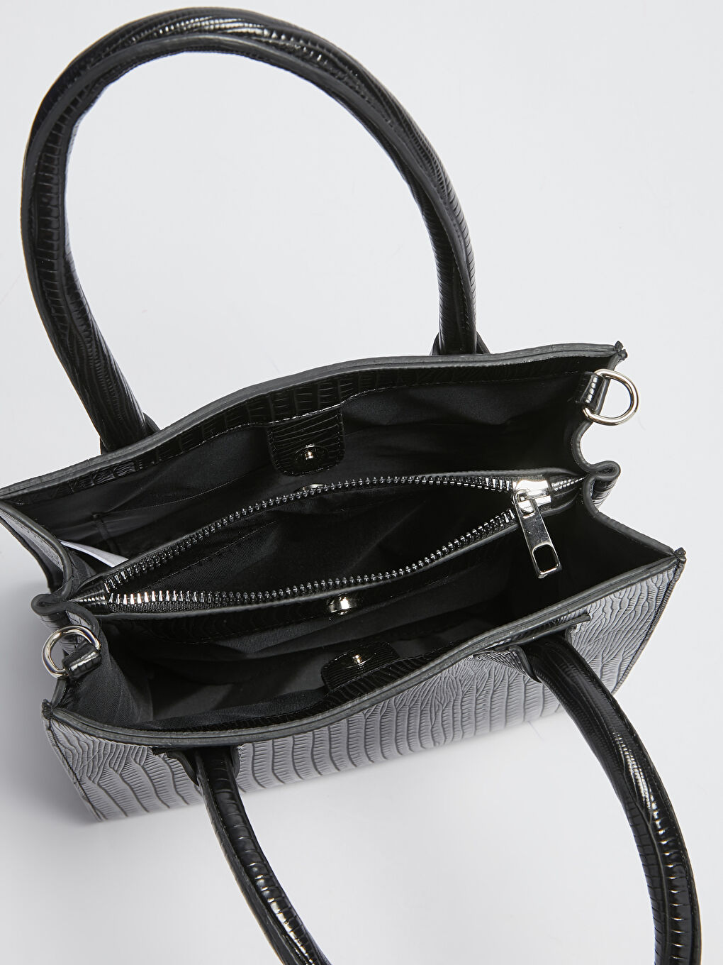 Siyah Krokodil Desenli Kadın Çanta-6