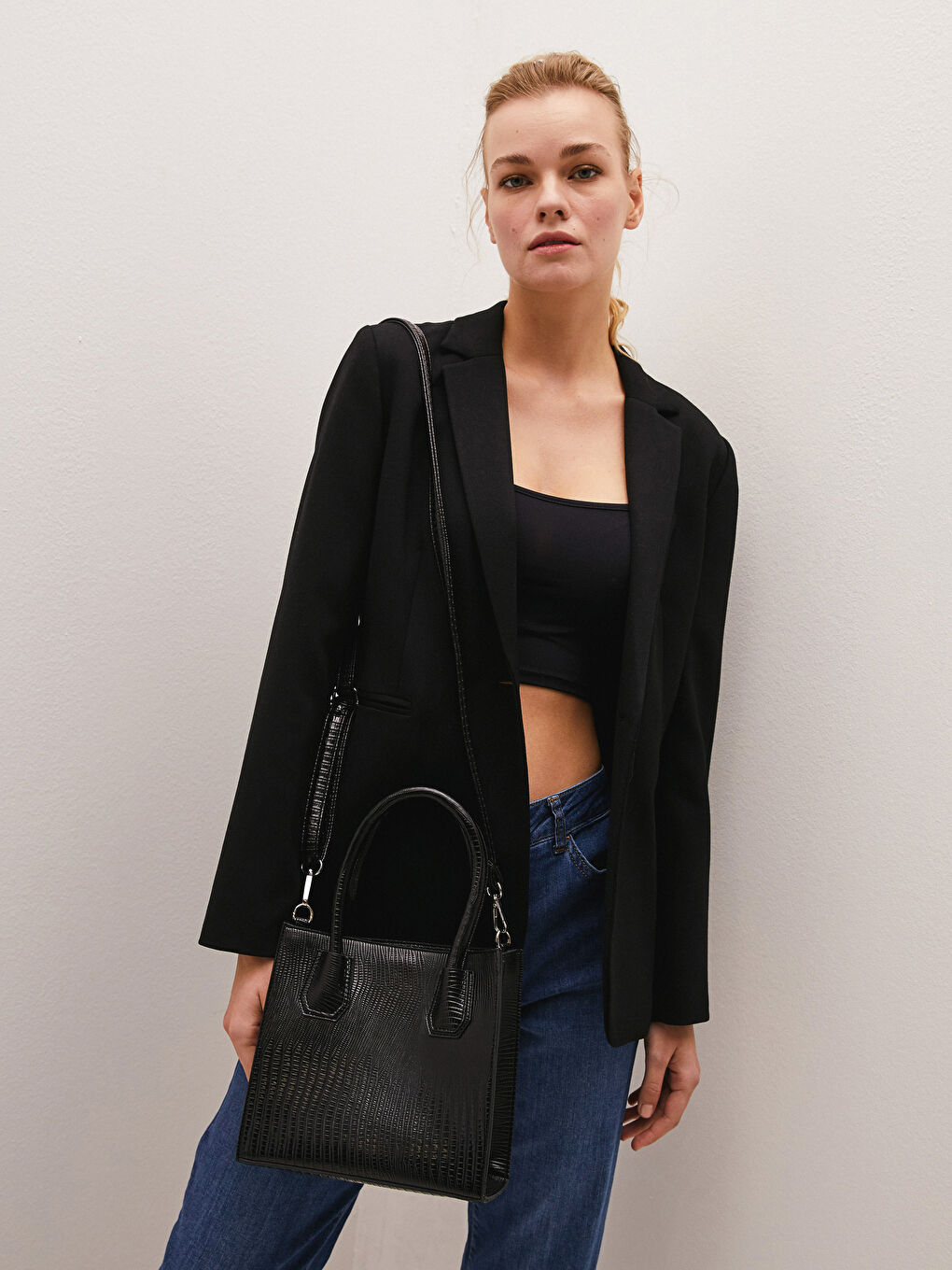 Siyah Krokodil Desenli Kadın Çanta