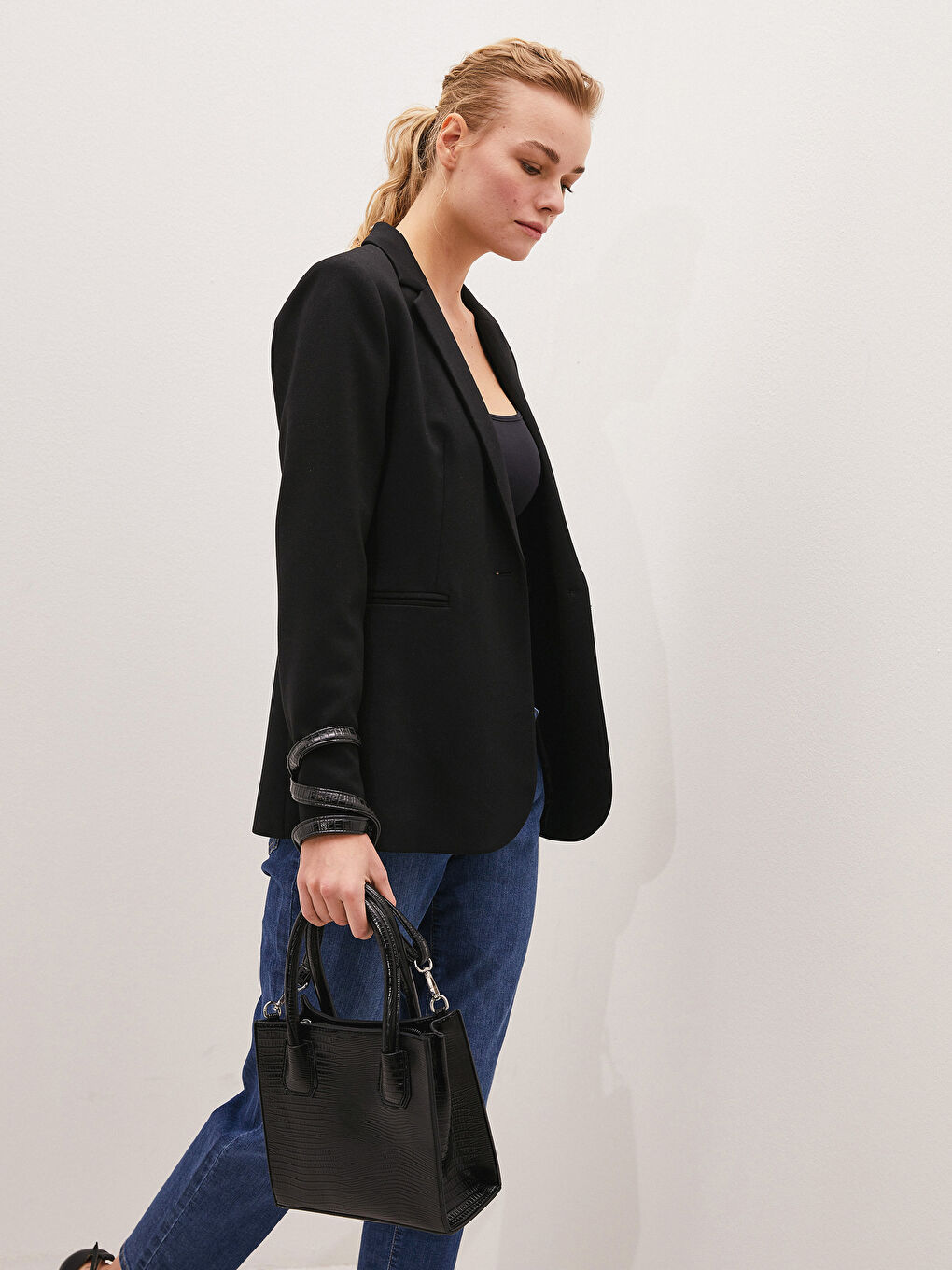 Siyah Krokodil Desenli Kadın Çanta-1