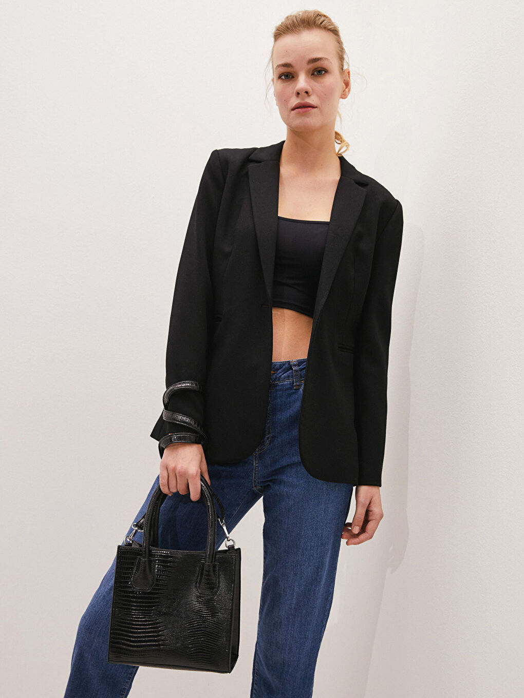 Siyah Krokodil Desenli Kadın Çanta-2