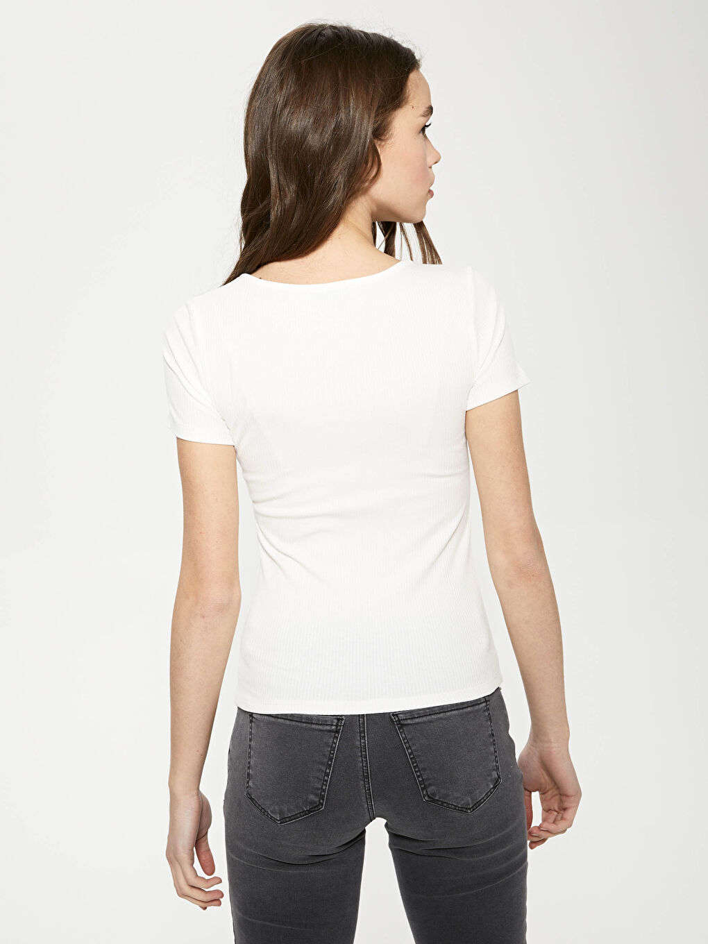 Short Sleeve Women Blouse With U Neck Zipper Detail-4