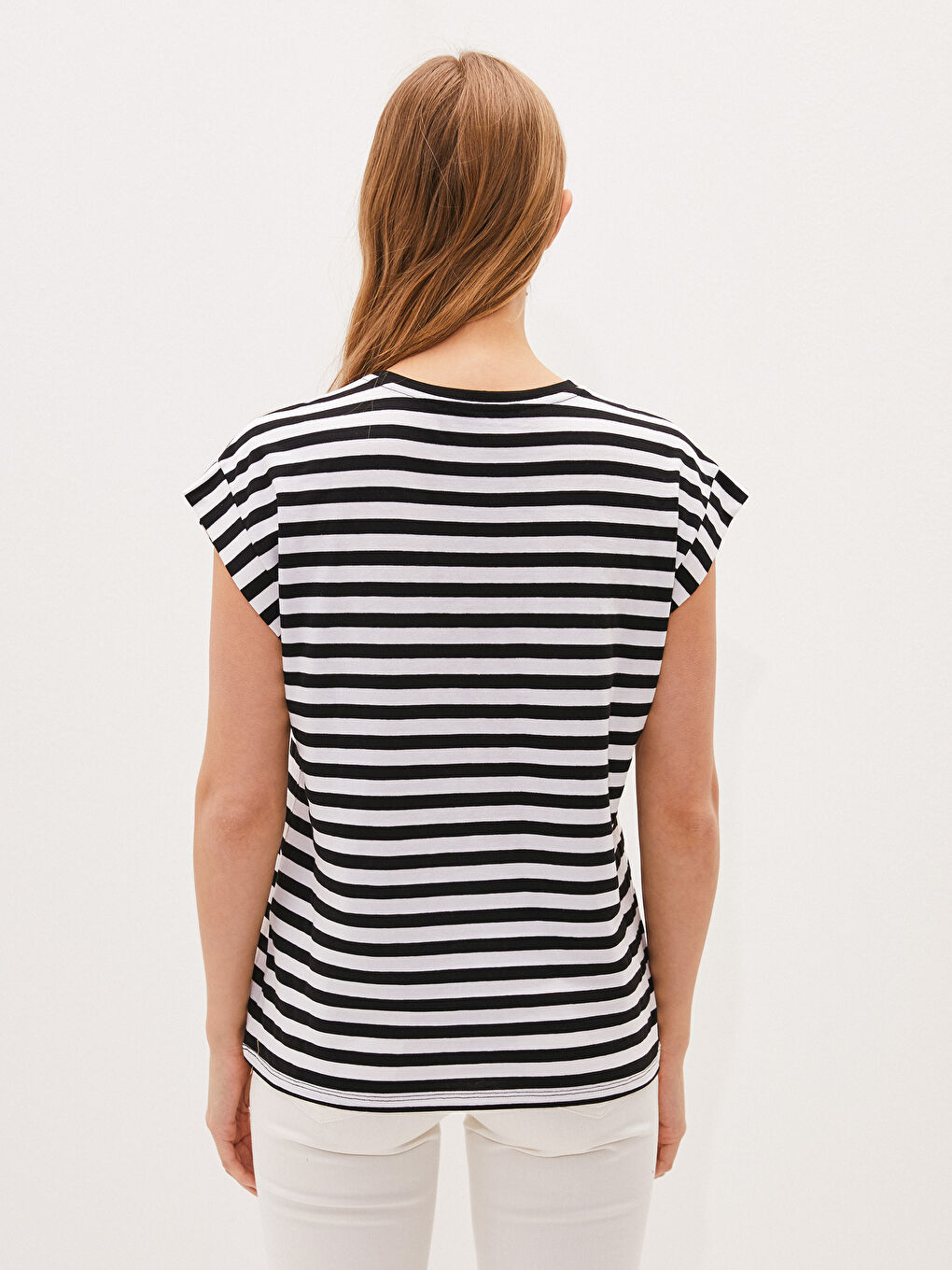 Siyah Kadın Bisiklet Yaka Çizgili Kolsuz Tişört-5