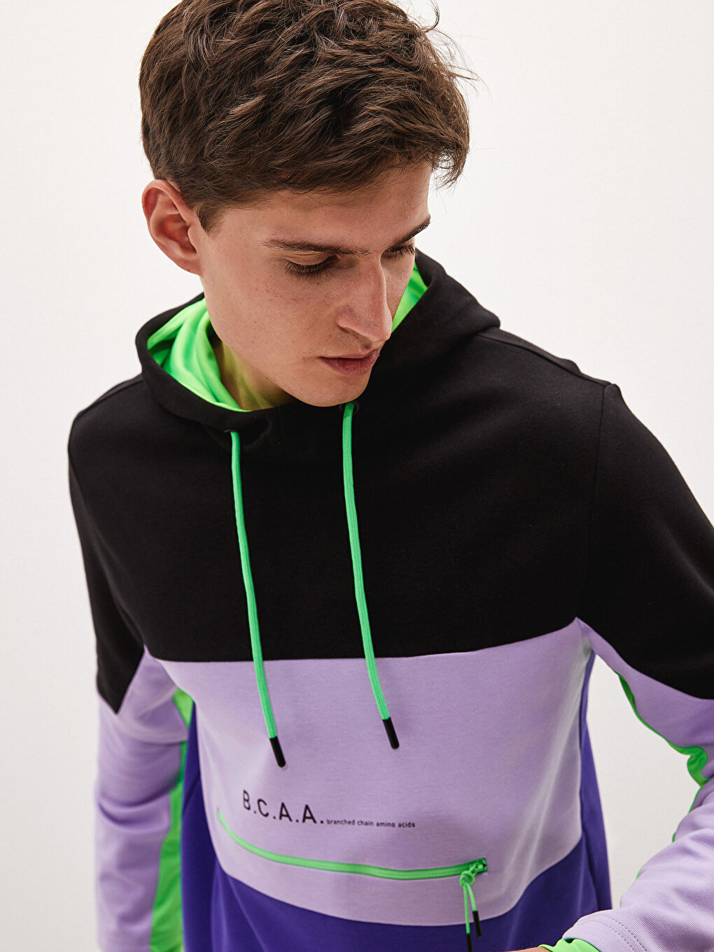 Mor Uzun Kollu Baskılı Aktif Spor Erkek Hoodie-1