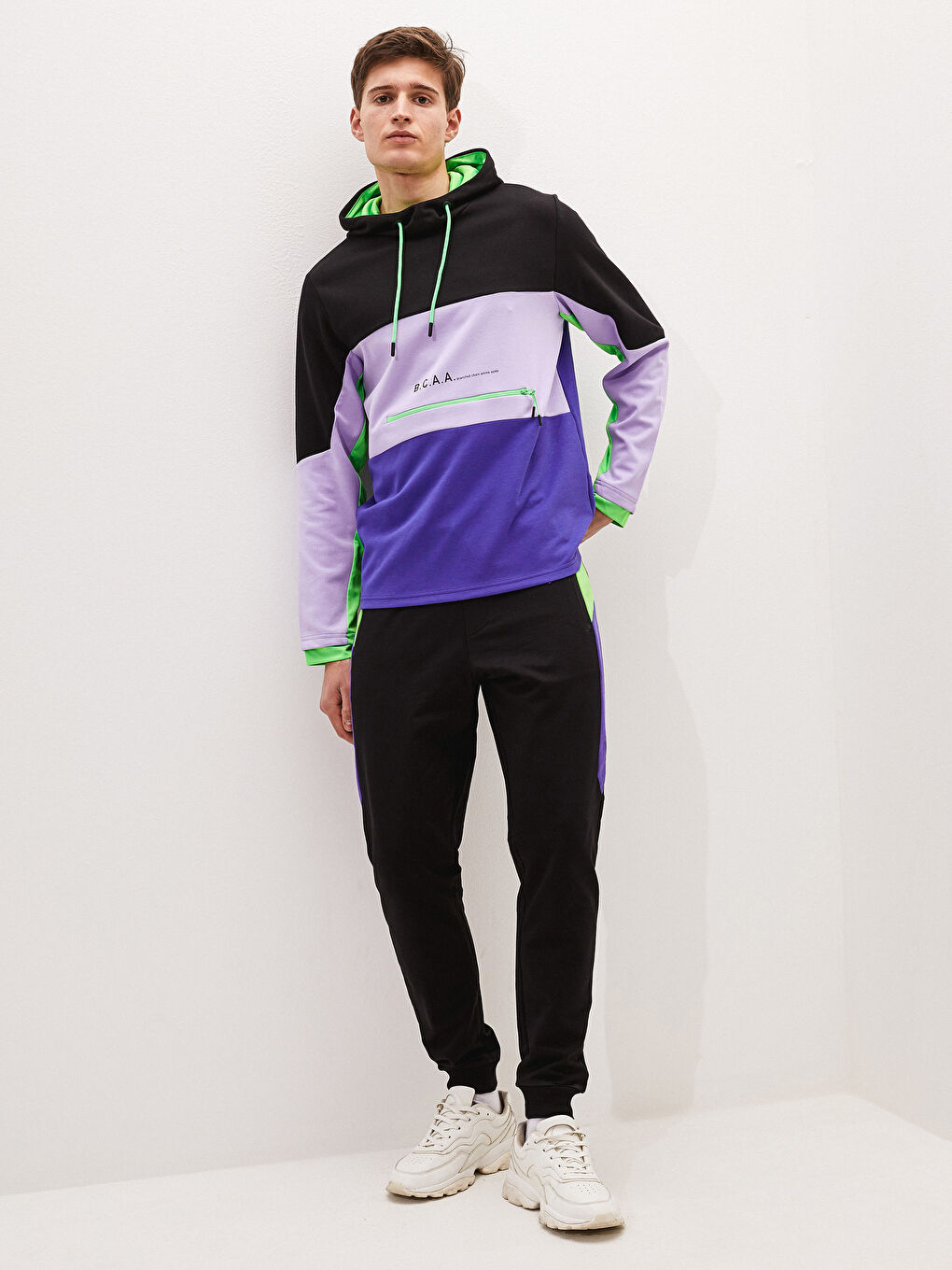 Mor Uzun Kollu Baskılı Aktif Spor Erkek Hoodie-2