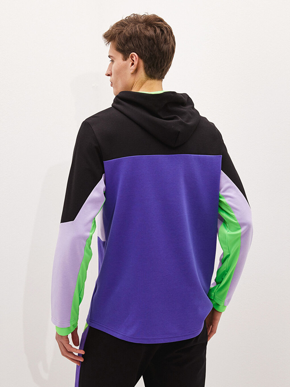 Mor Uzun Kollu Baskılı Aktif Spor Erkek Hoodie-3