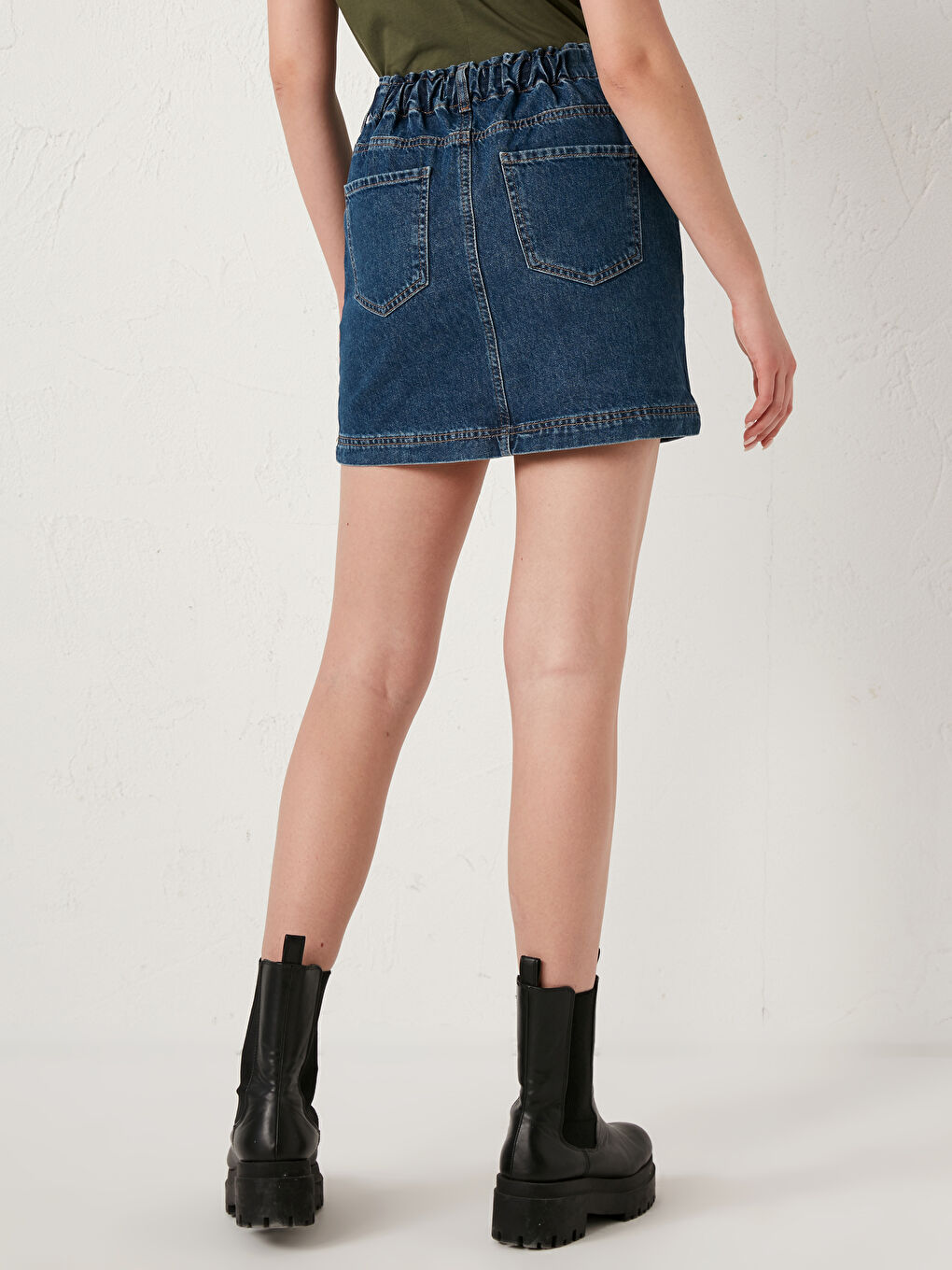 Jupe en Jean pour Femmes à Taille Élastique au-Dessus du Genou-3