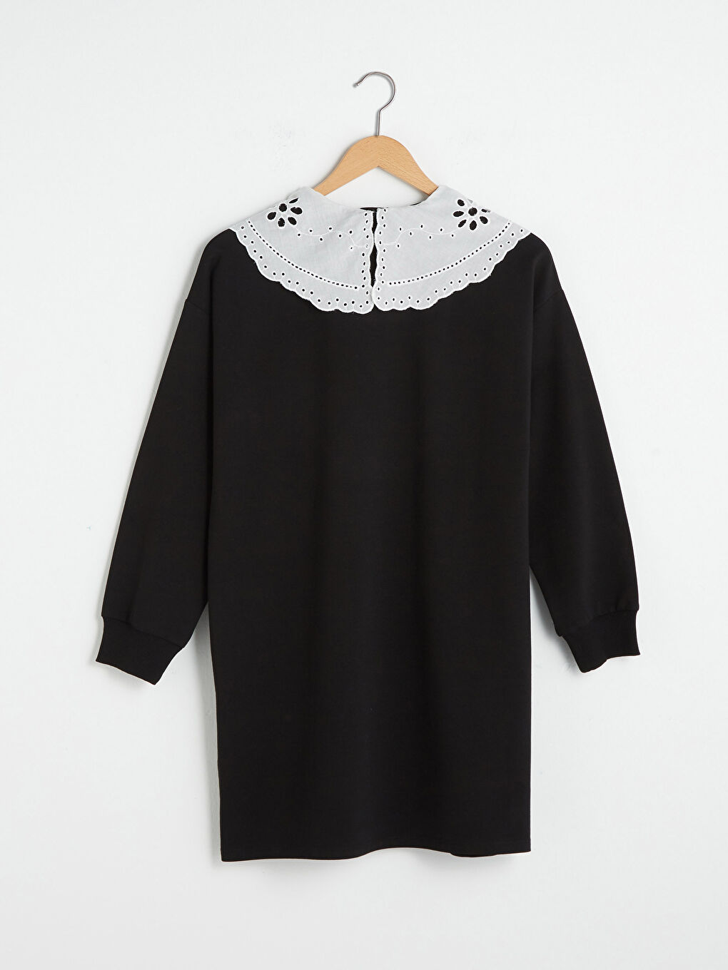 Siyah Dantelli Bisiklet Yaka Uzun Kollu Kadın Sweatshirt Tunik-6