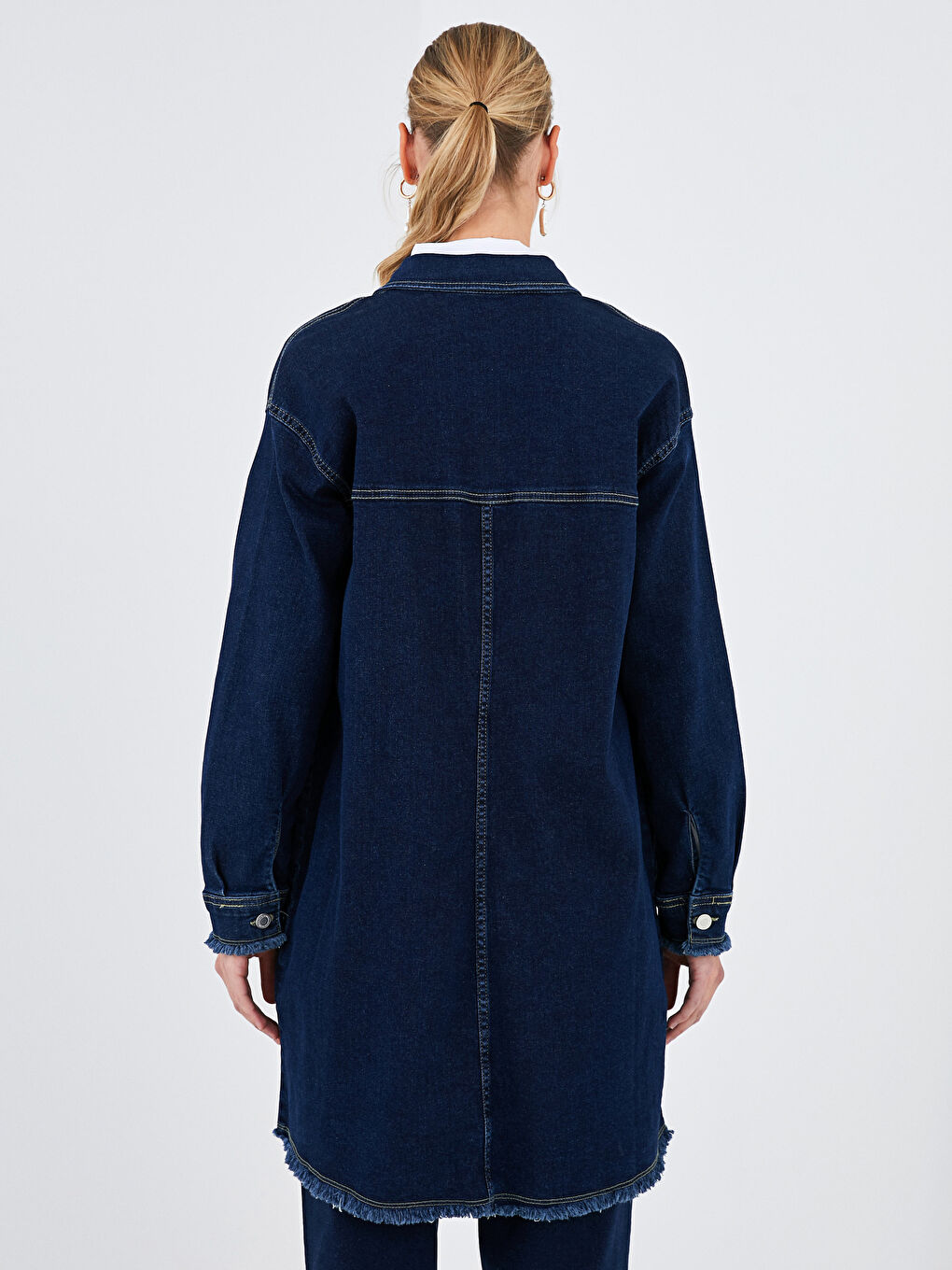 Shirt Collar Pocket Detailed Long Sleeve Women's Jean Jacket-4