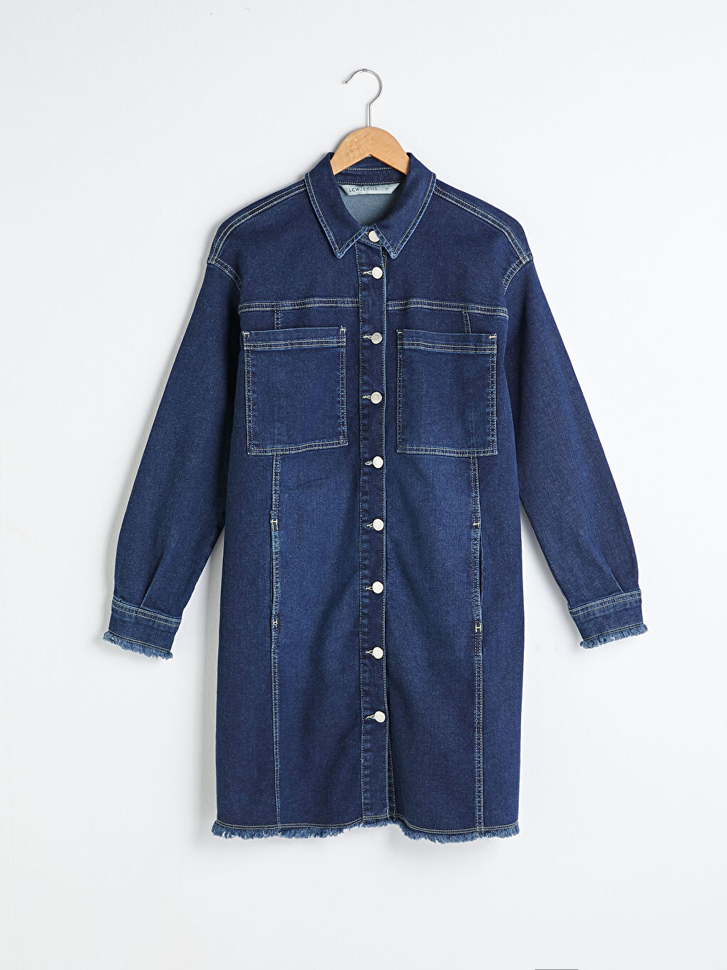 Shirt Collar Pocket Detailed Long Sleeve Women's Jean Jacket-8