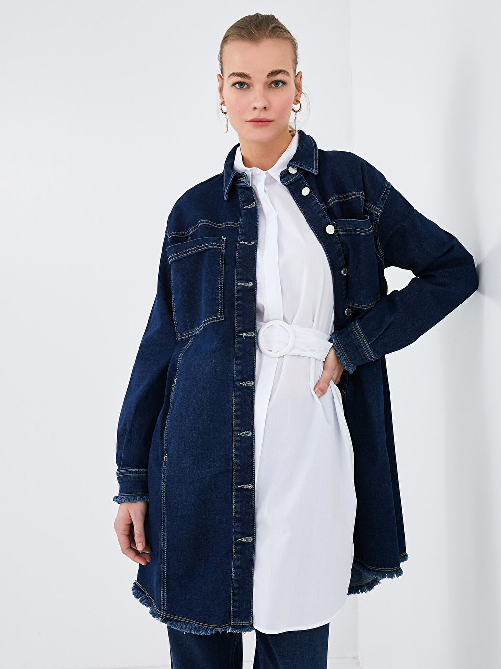 Shirt Collar Pocket Detailed Long Sleeve Women's Jean Jacket