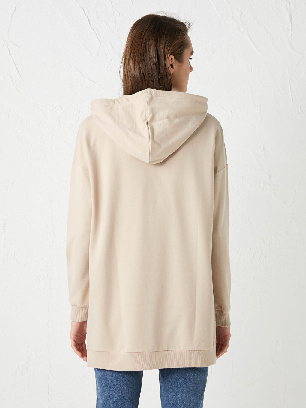 LCWAIKIKI Basic Bej Düz Uzun Kollu Kadın Hoodie - 3