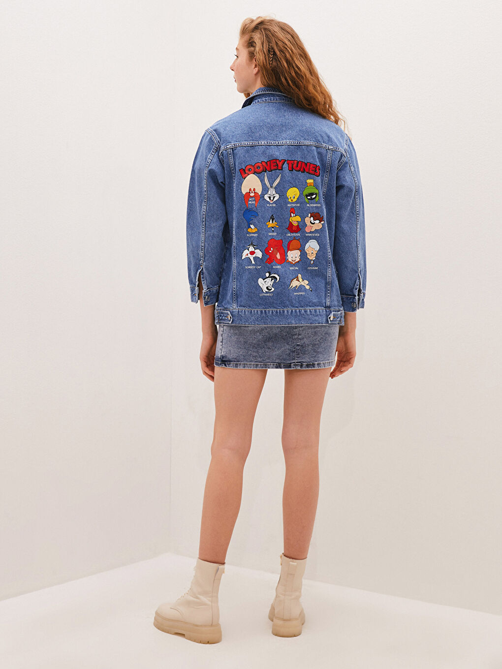 Mavi Bugs Bunny Baskılı Uzun Kollu Kadın Jean Ceket-1