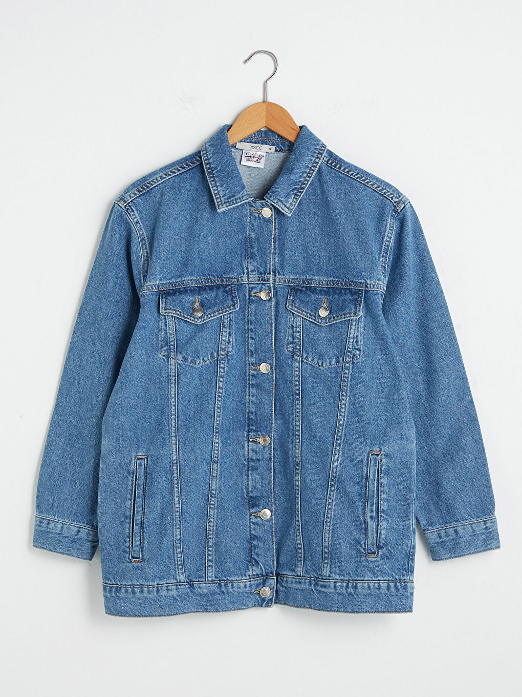 Mavi Bugs Bunny Baskılı Uzun Kollu Kadın Jean Ceket-11