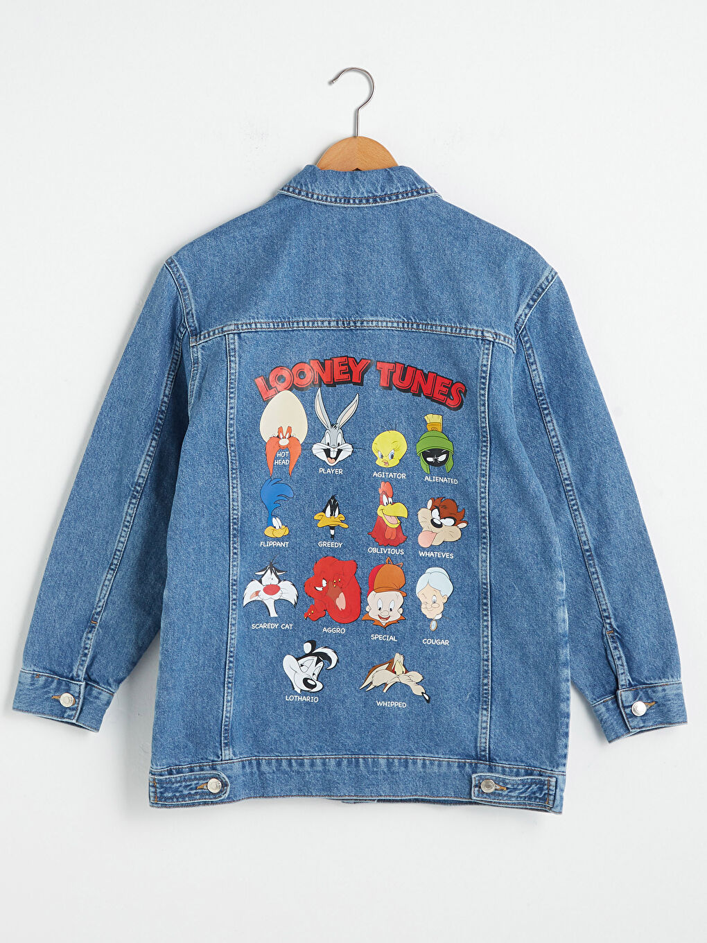 Mavi Bugs Bunny Baskılı Uzun Kollu Kadın Jean Ceket-12