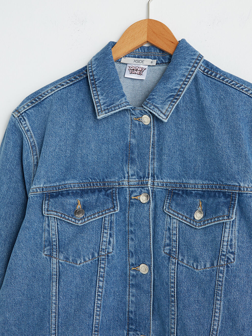 Mavi Bugs Bunny Baskılı Uzun Kollu Kadın Jean Ceket-13