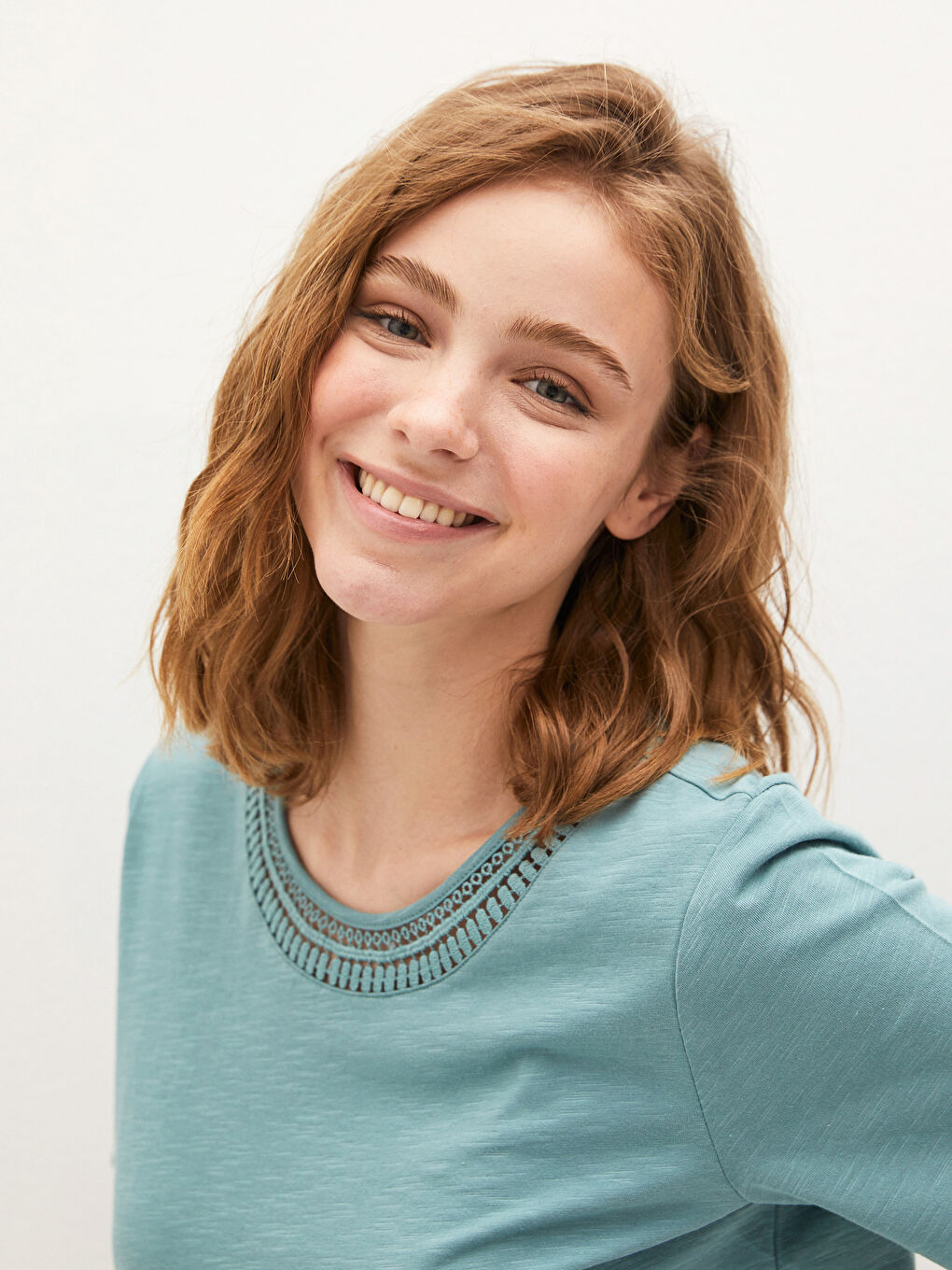 Crew Neck Embroidered Short Sleeve Women's Blouse-6