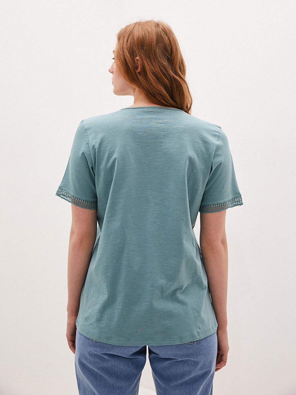 Crew Neck Embroidered Short Sleeve Women's Blouse-4