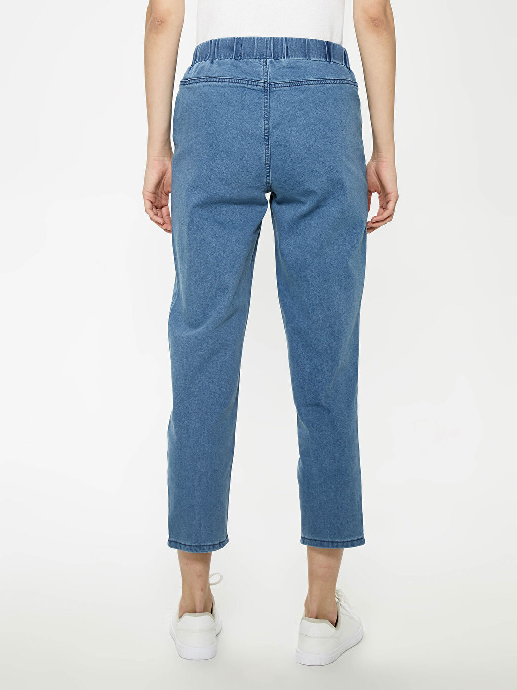 Bej Beli Lastikli Standart Fit Kadın Jean Pantolon-4