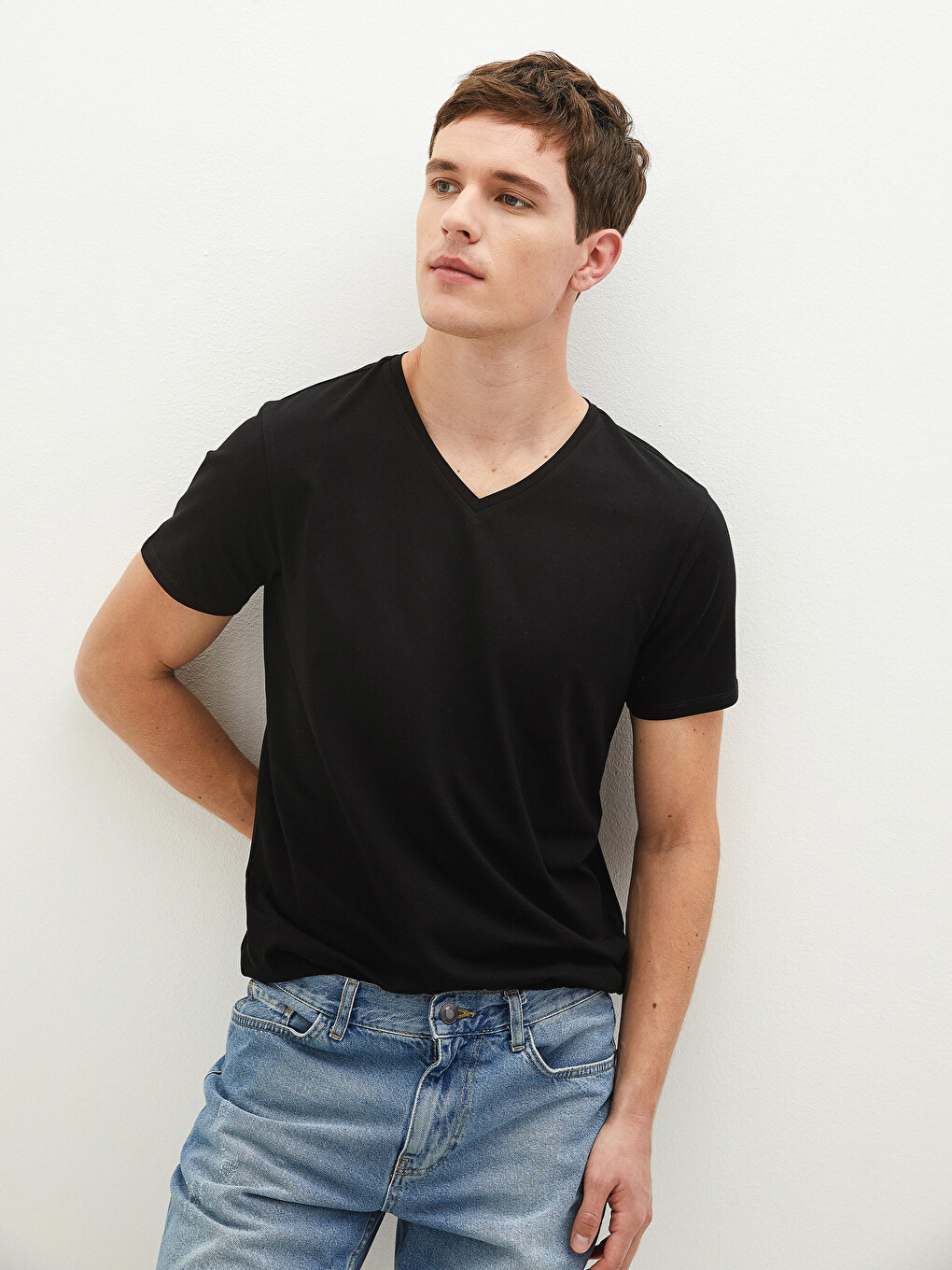 V Neck Short Sleeve Basic Cotton Men's T-shirt
