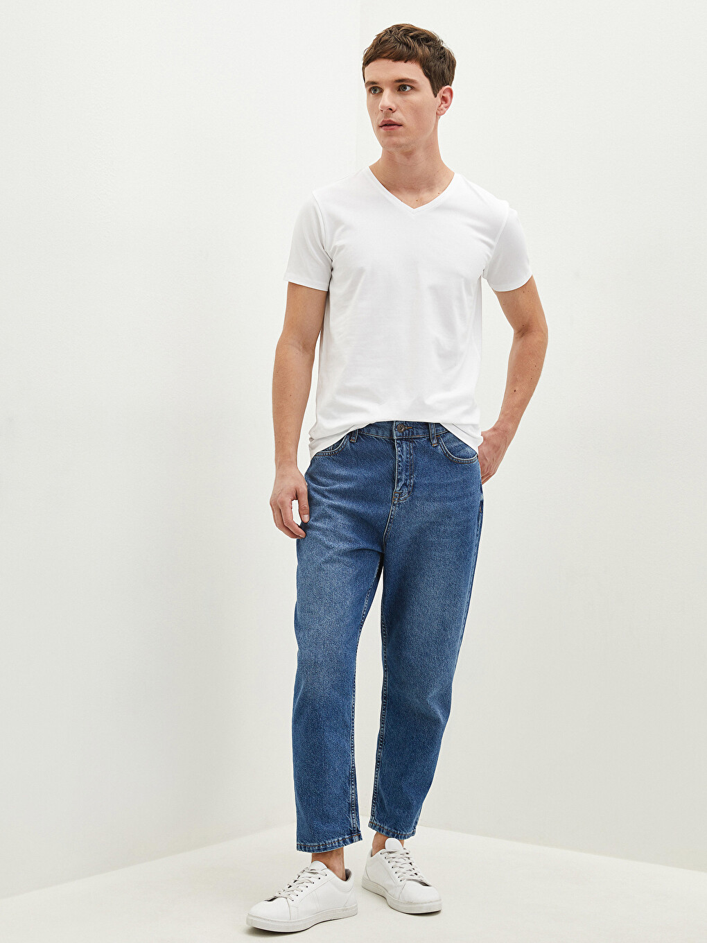 Tricou Basic Din Bumbac Cu Decolteu În V Și Mânecă Scurtă Pentru Bărbați-2